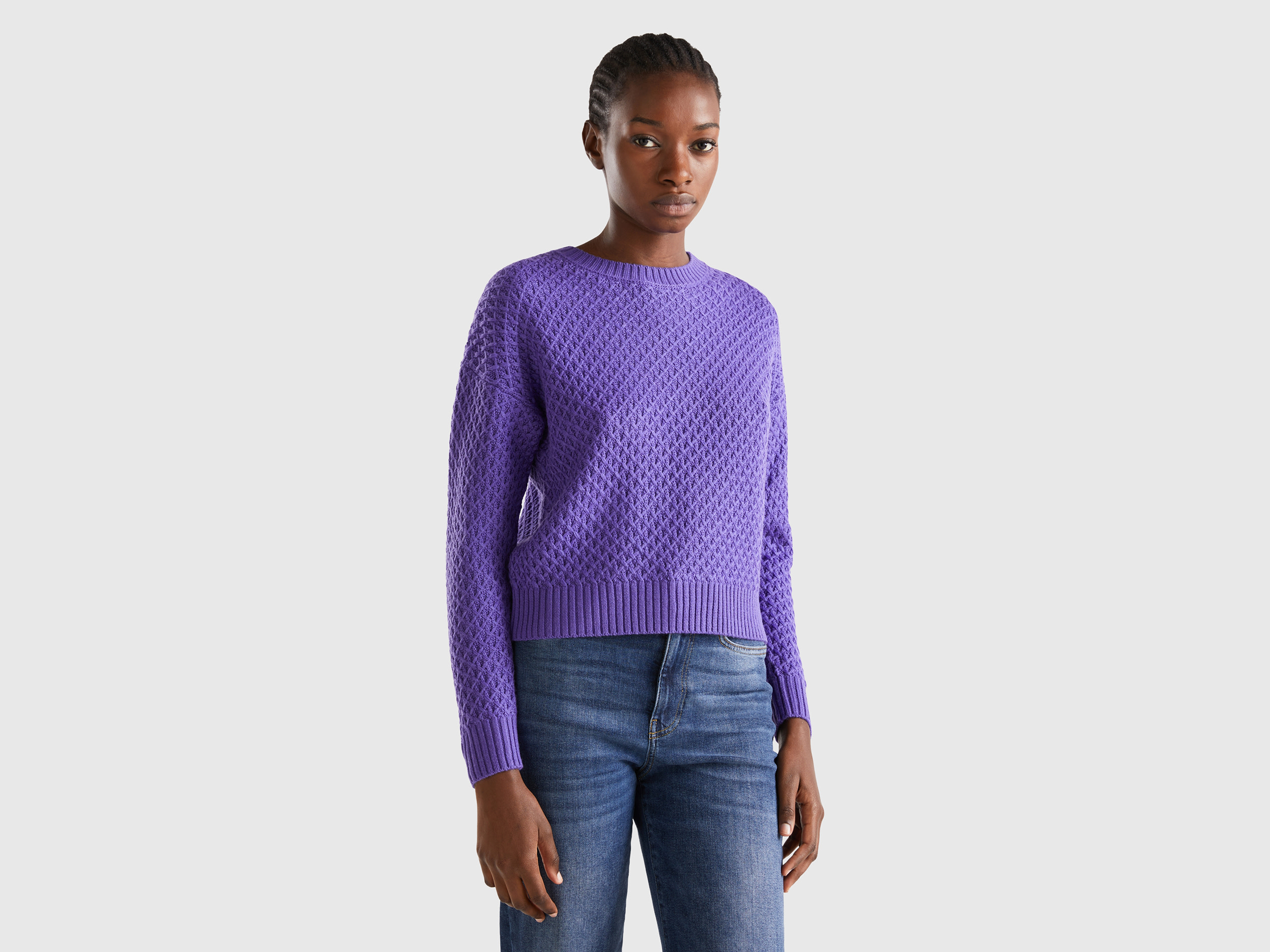 Benetton, Boxy Fit Knit Sweater, size L, Violet, Women