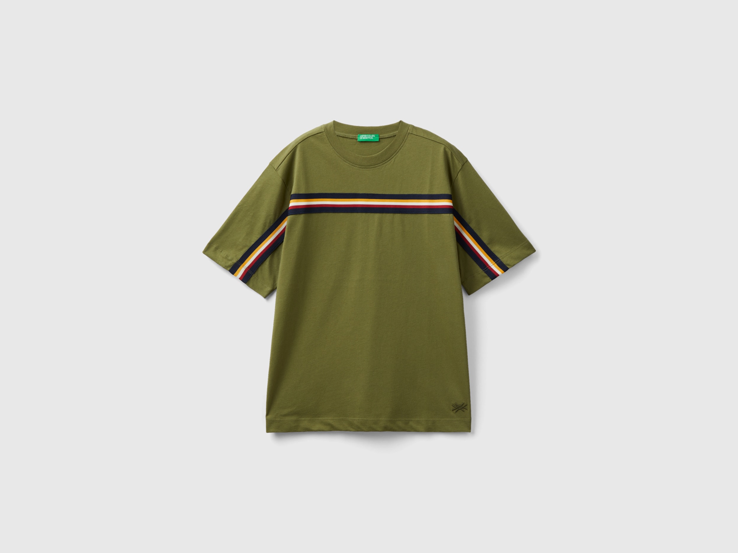 Benetton, T-shirt With Stripe Details, size 3XL, Military Green, Kids
