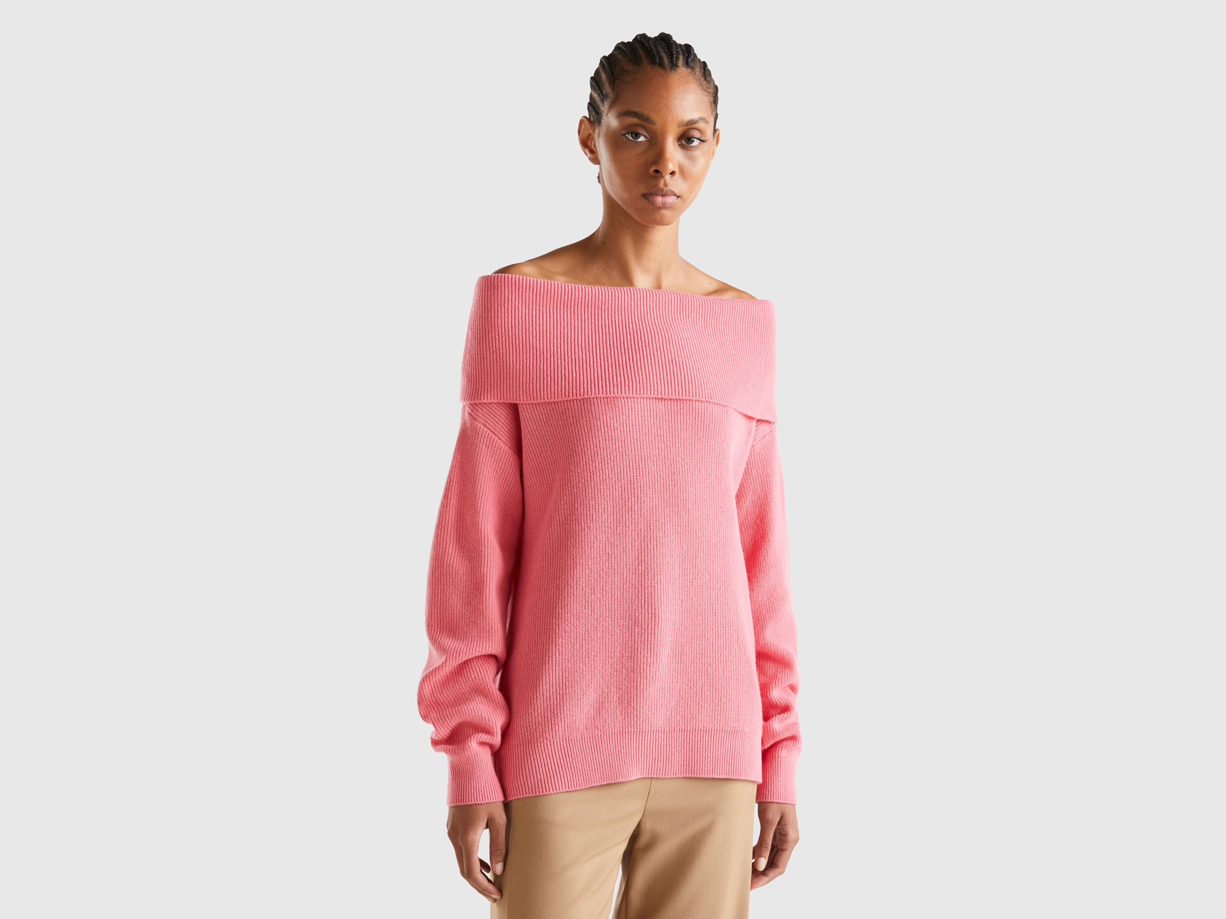 Benetton, Sweater With Bare Shoulders, size M, Salmon, Women