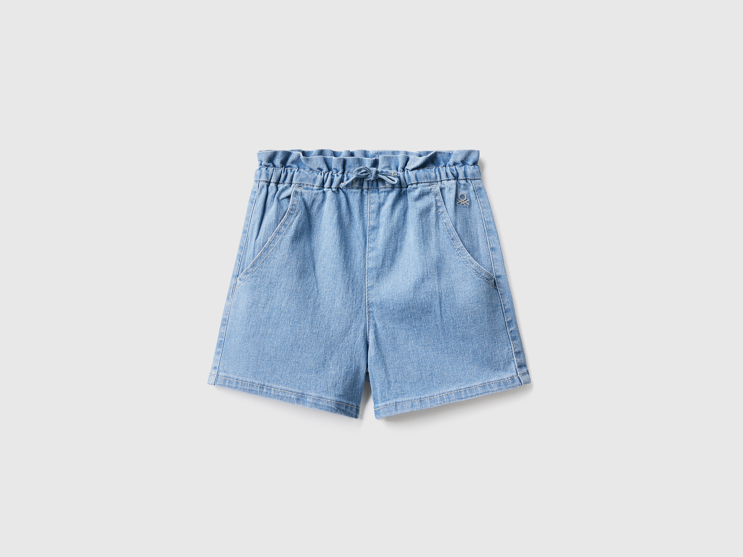 benetton, "eco-recycle" denim paperbag shorts, size 5-6, light blue, kids