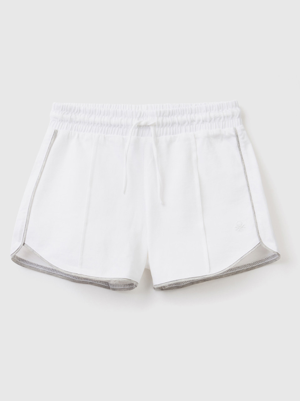 Benetton, 100% Cotton Shorts With Drawstring, White, Kids