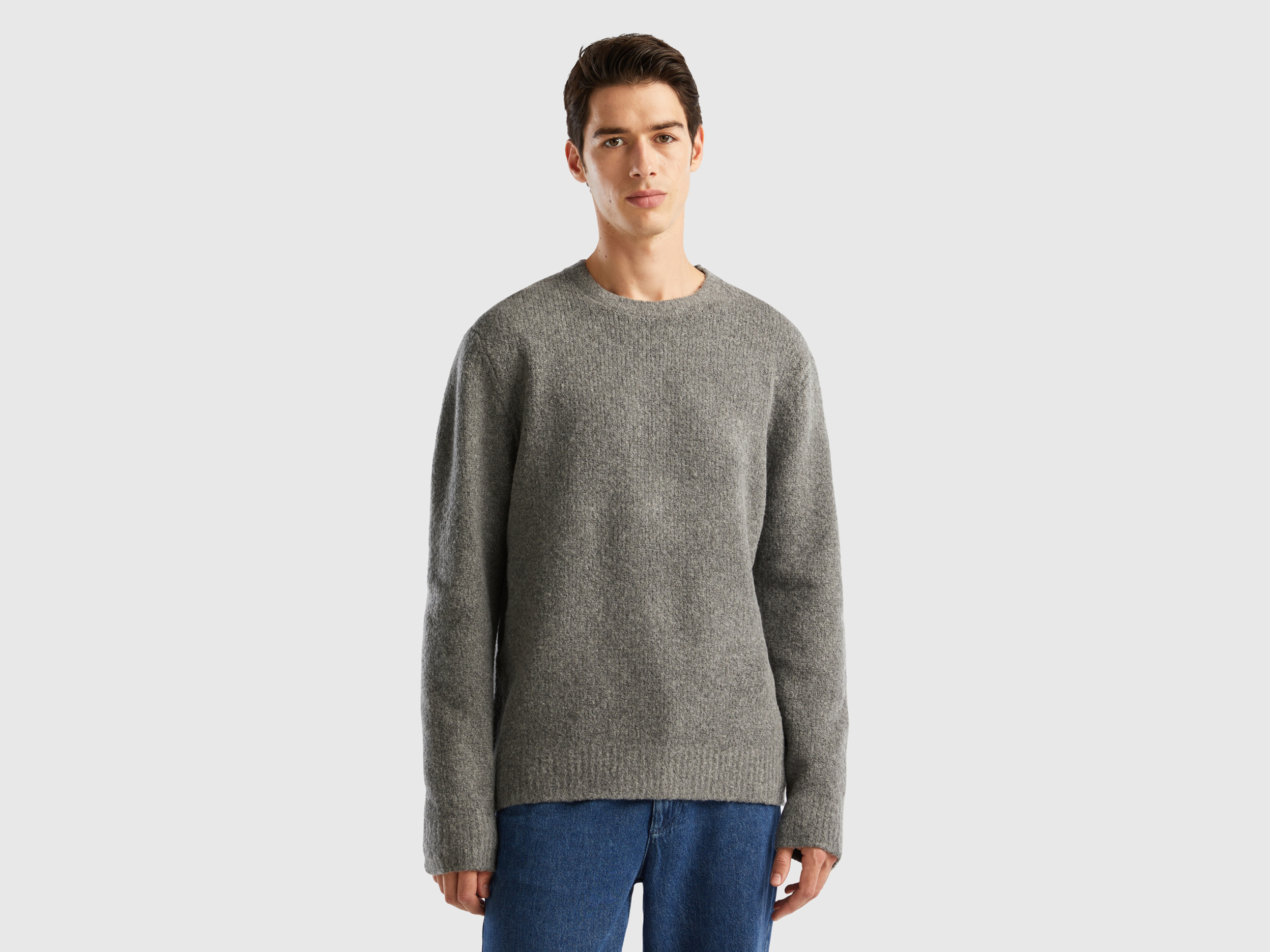 Benetton, Boucle Crew Neck Sweater, size S, Dark Gray, Men