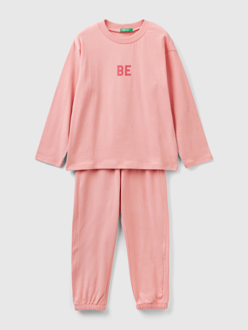Benetton, Pyjama Long En Jersey Chaud, Rose, Enfants