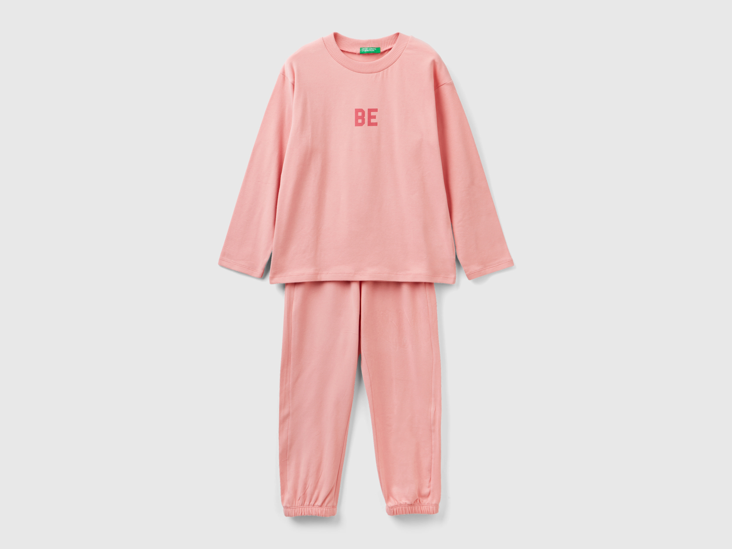 Benetton, Long Pyjamas In Warm Jersey, size XXS, Pink, Kids