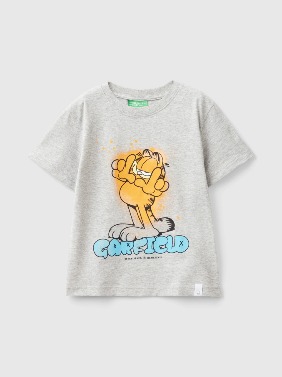 Benetton, T-shirt Garfield ©2024 By Paws, taglia 104, Grigio Chiaro