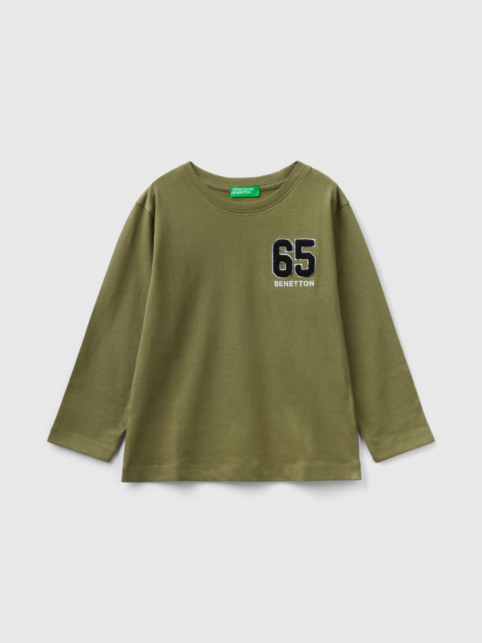 Benetton, T-shirt With Terry Embroidery, Military Green, Kids