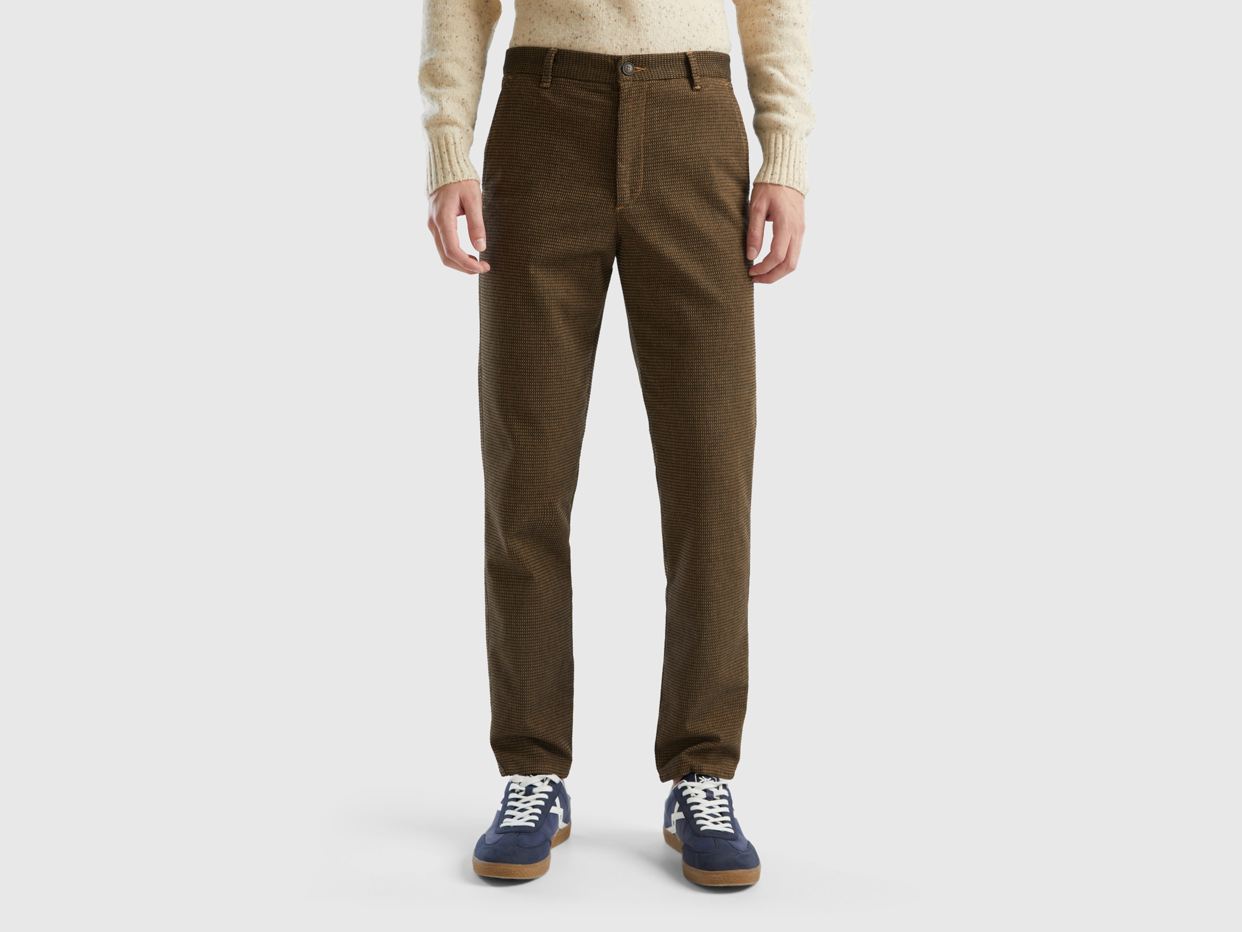 Benetton, Slim Fit Chinos With Dropped Crotch, size 48, Brown, Men