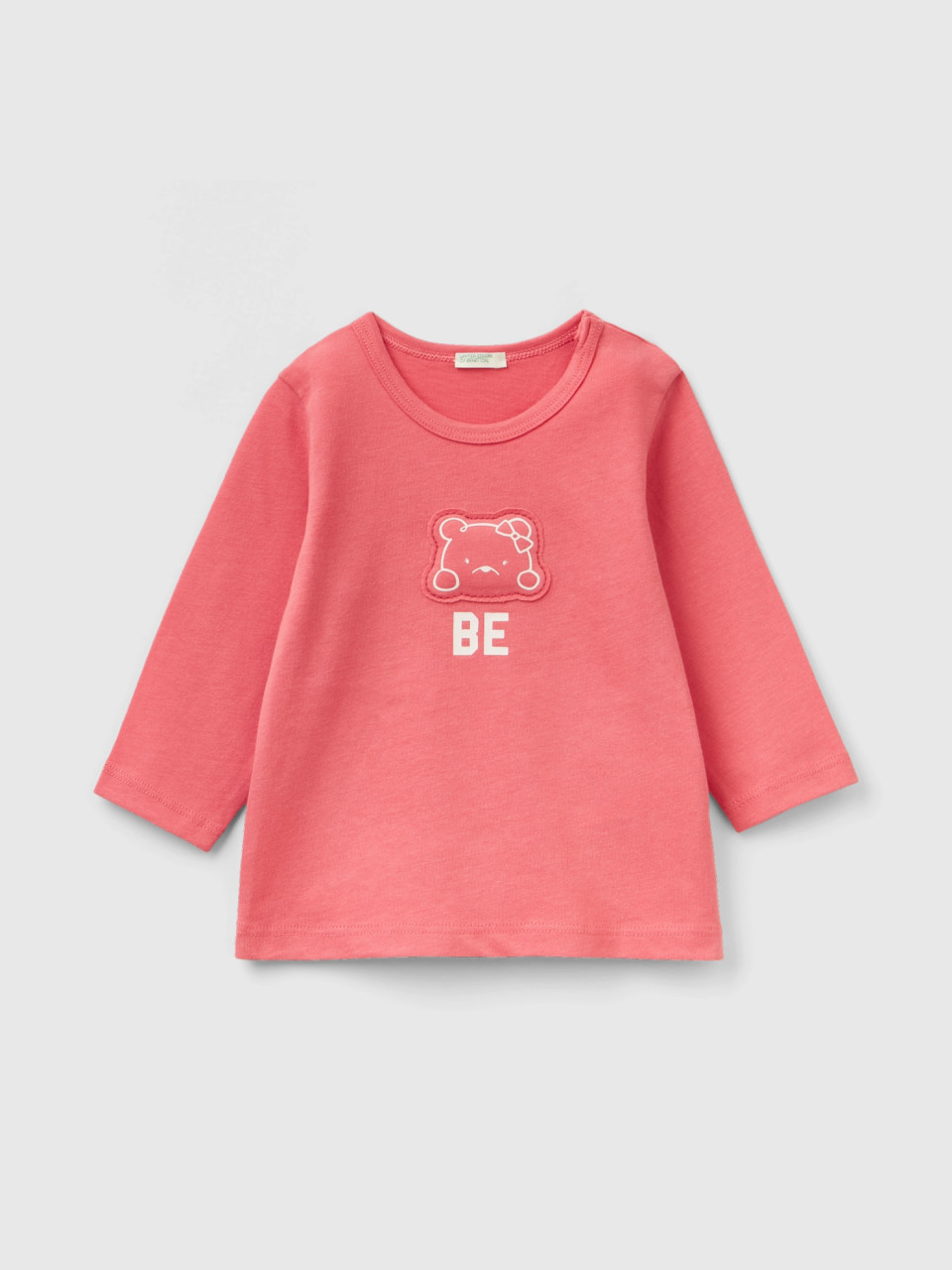 Benetton, 100% Organic Cotton T-shirt With Patch, Salmon, Kids