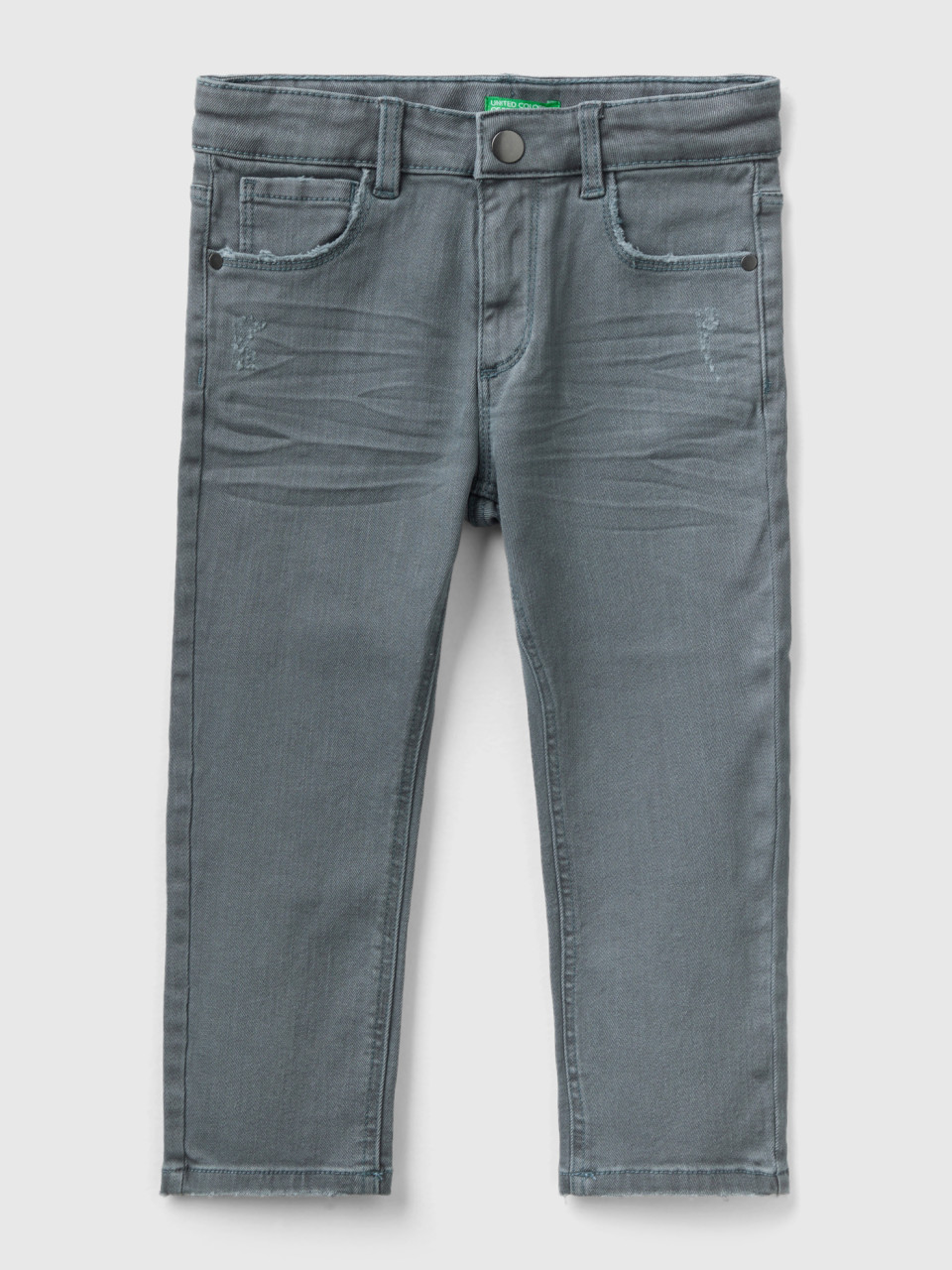 Benetton, Jeans With Small Rips, Dark Gray, Kids