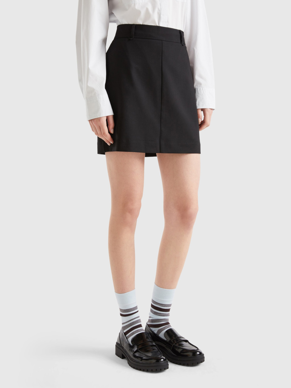 Benetton, Mini Skirt With Side Zipper, Black, Women