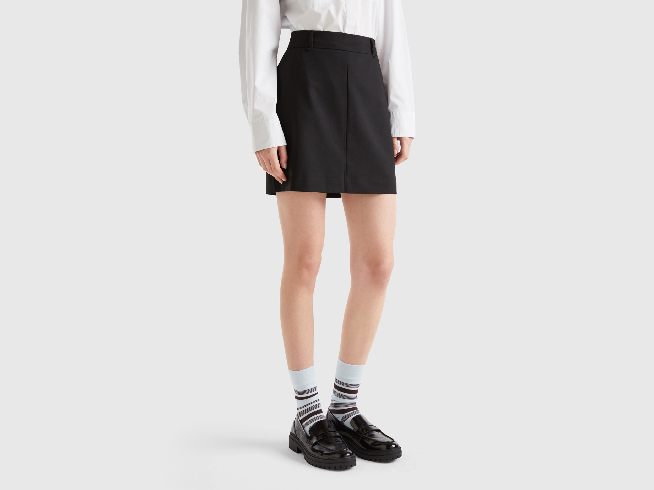 Benetton, Mini Skirt With Side Zipper, size 12, Black, Women