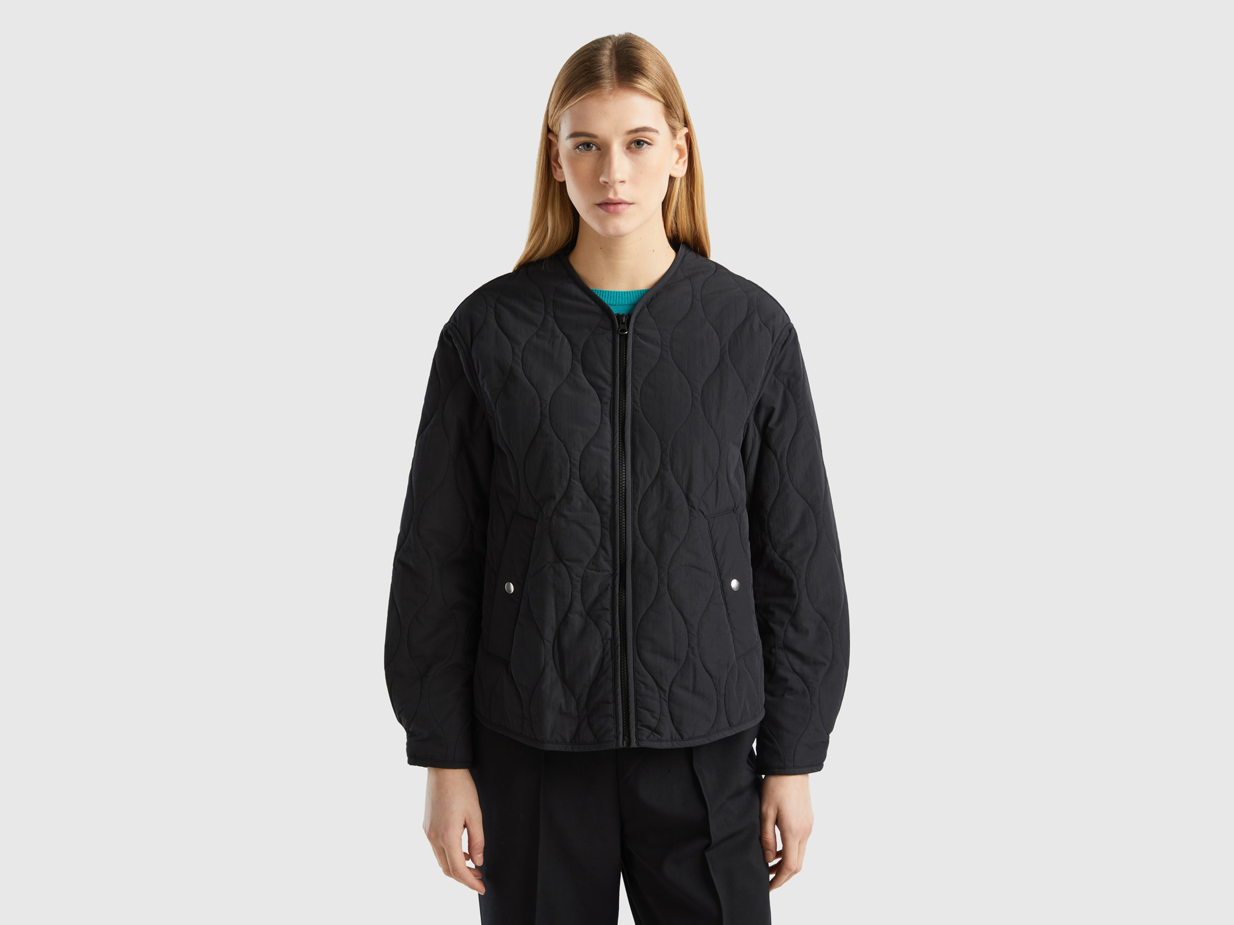 Benetton, Recycled Nylon Padded Jacket, size XL, Black, Women
