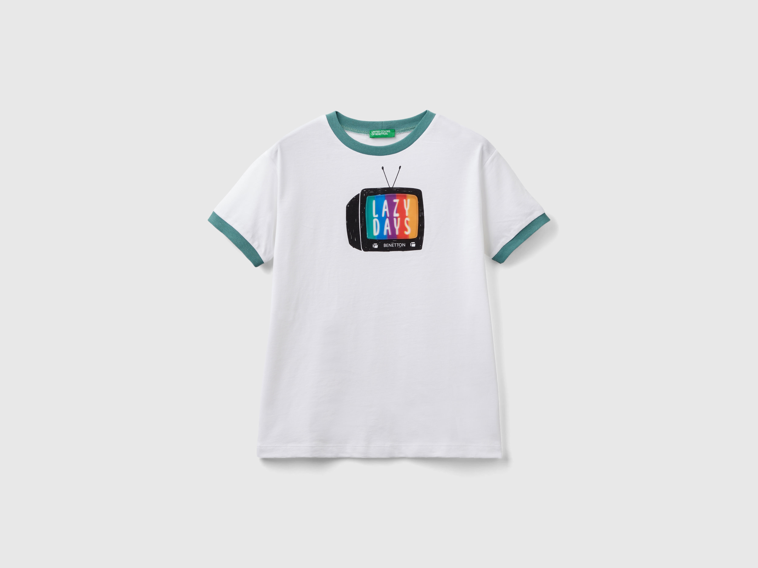 Benetton, T-shirt With Television Print, size 2XL, White, Kids
