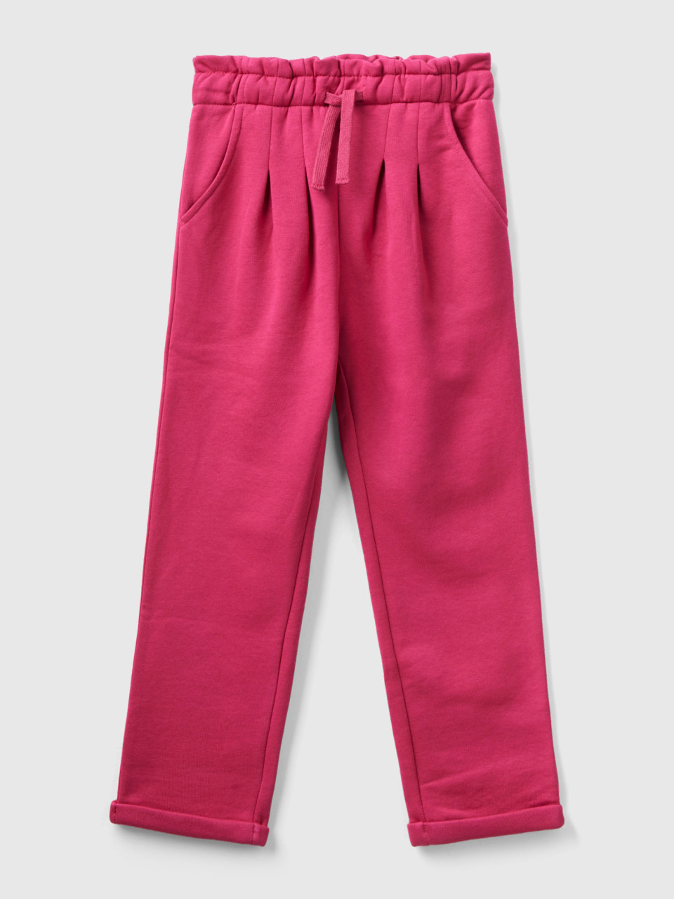 Benetton, Paperbag Trousers In Warm Sweat Fabric, Cyclamen, Kids