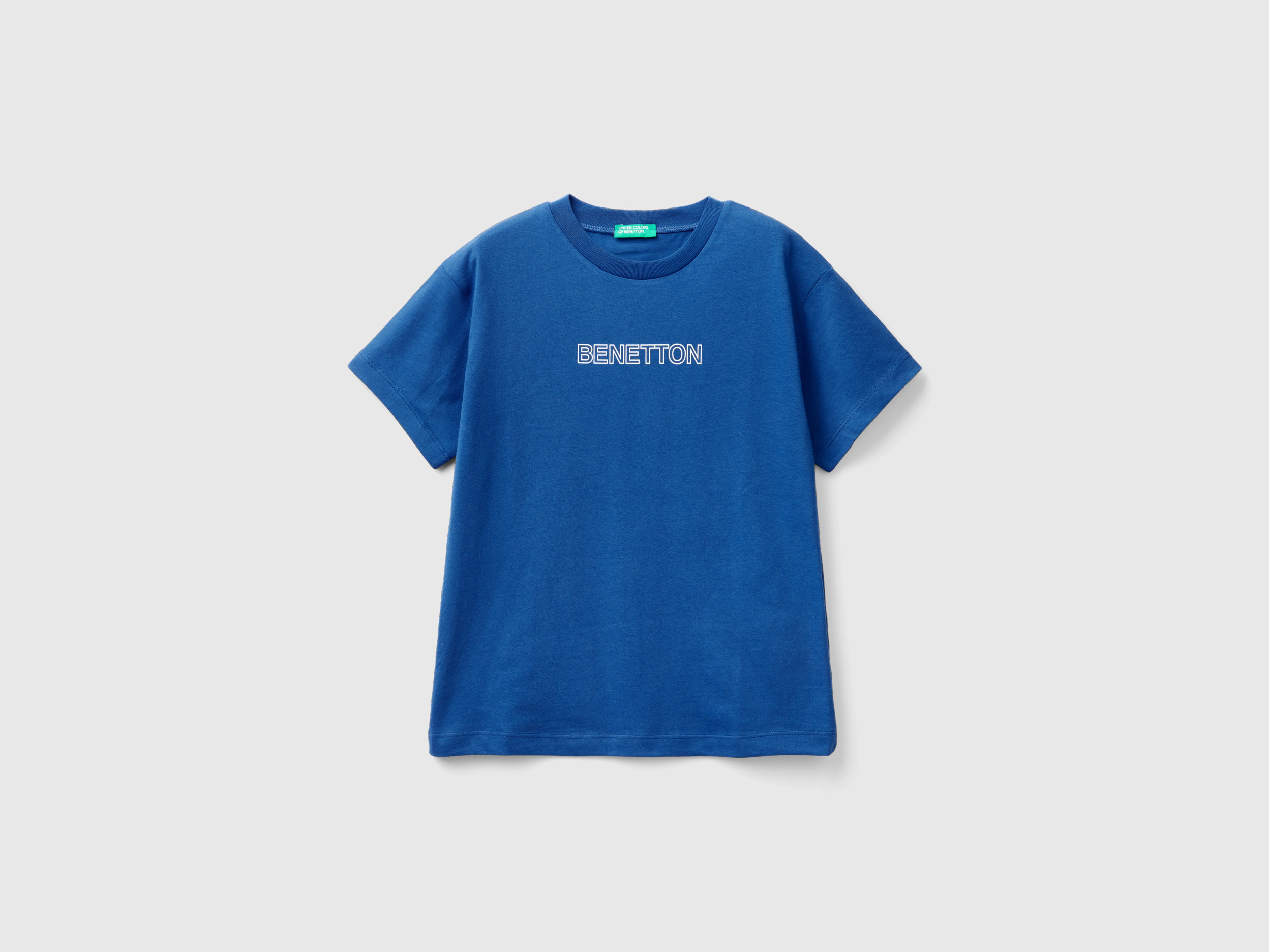Benetton, 100% Cotton T-shirt With Logo, size M, Bright Blue, Kids
