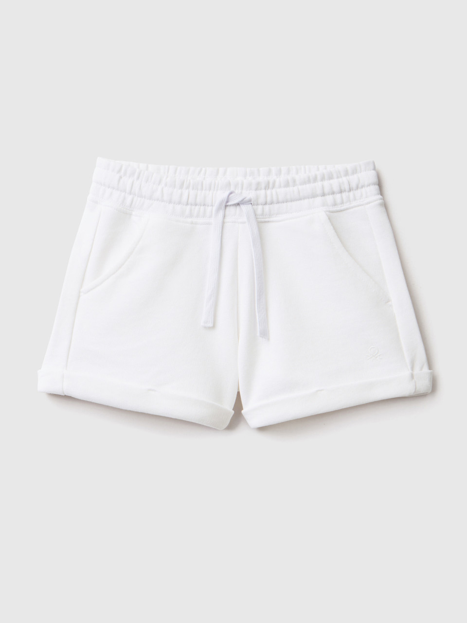 Benetton, 100% Cotton Sweat Shorts, White, Kids