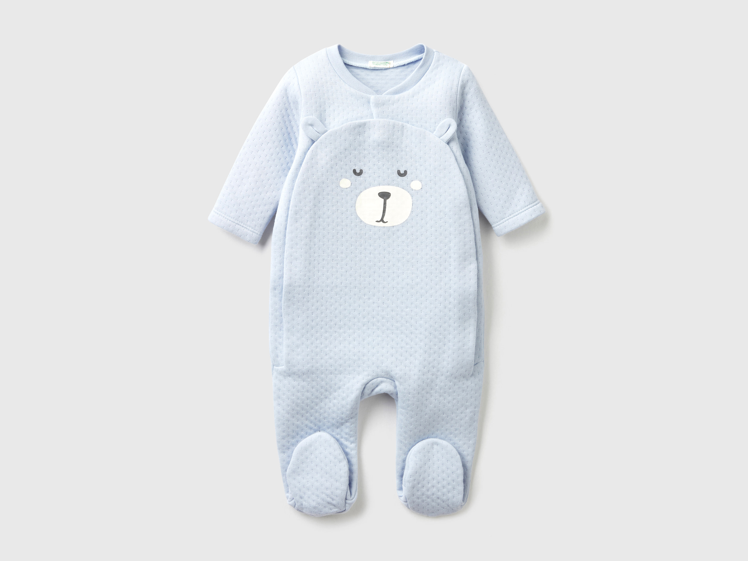 United Colors of Benetton Benetton, Teddy Bear Onesie With Quilted Look, taglia 68, Sky Blue, Kids