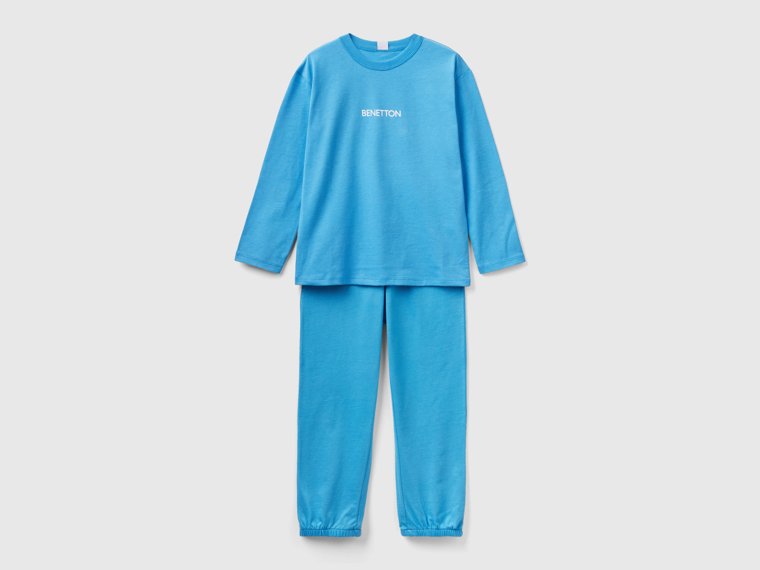 Benetton, Pyjamas In 100% Cotton With Logo, size M, Bright Blue, Kids
