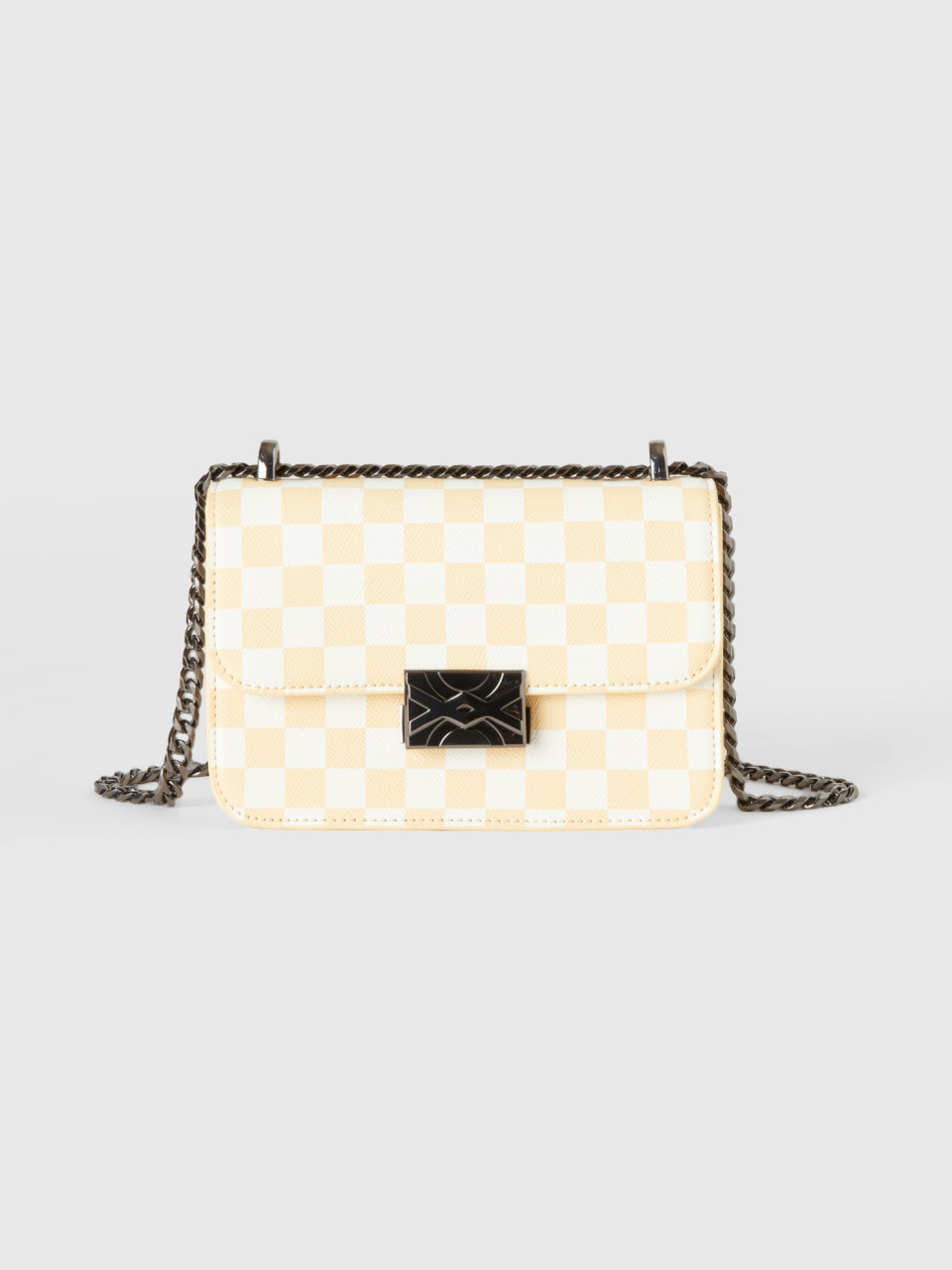 Benetton, Small Be Bag In White And Yellow Checkers, Multi-color, Women