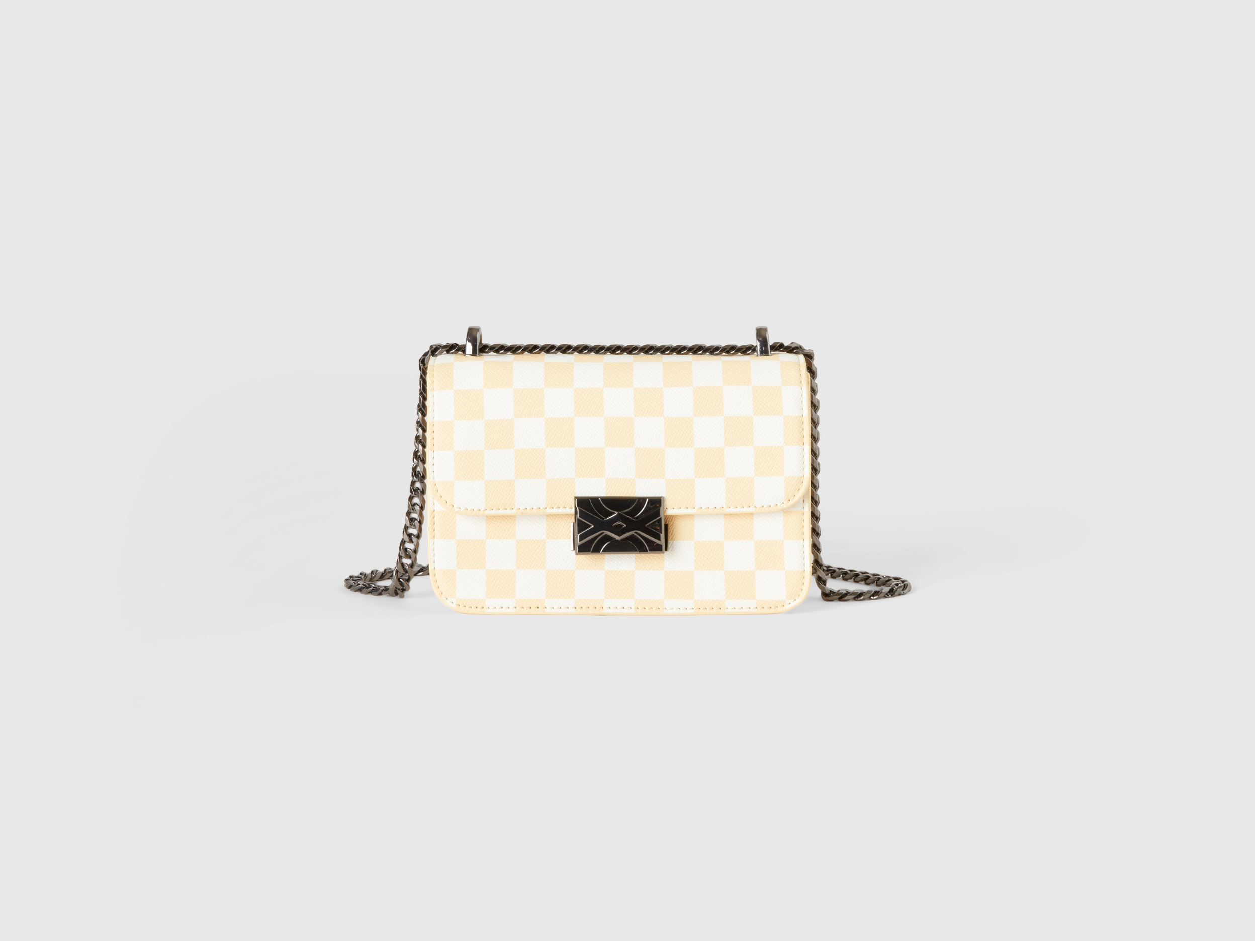 Benetton, Small Be Bag In White And Yellow Checkers, size OS, Multi-color, Women