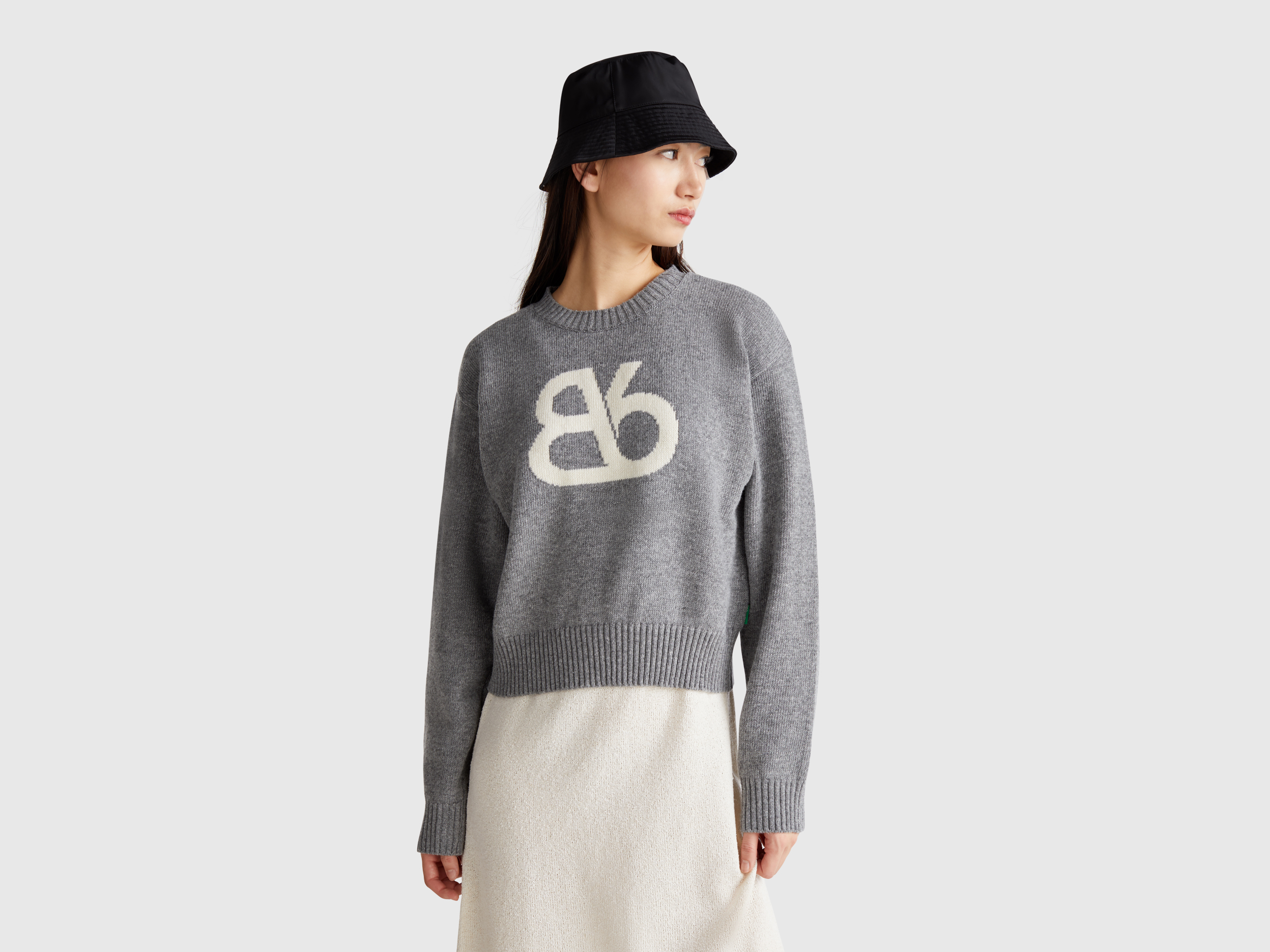 Benetton, Pull À Col Rond En Laine Mélangée, taille M, Gris Foncé - United Colors of Benetton - Modalova