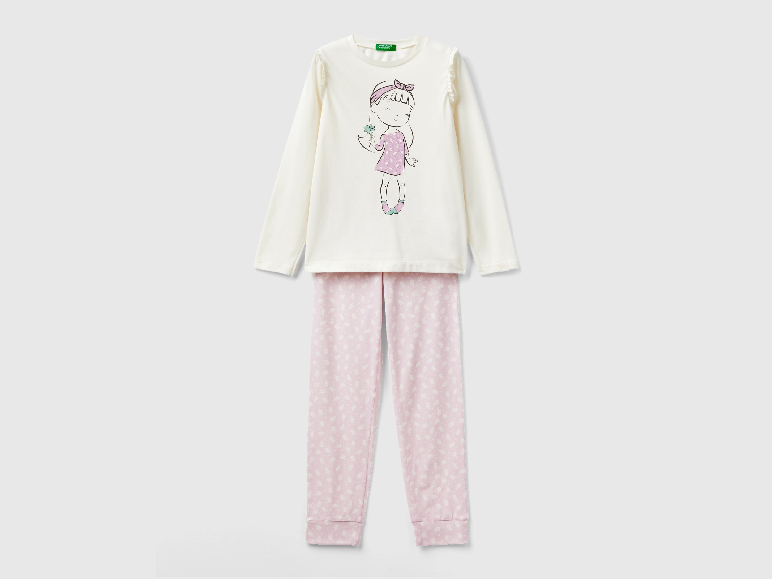 Benetton, Pyjamas With Flowers And Glitter, size XL, Multi-color, Kids