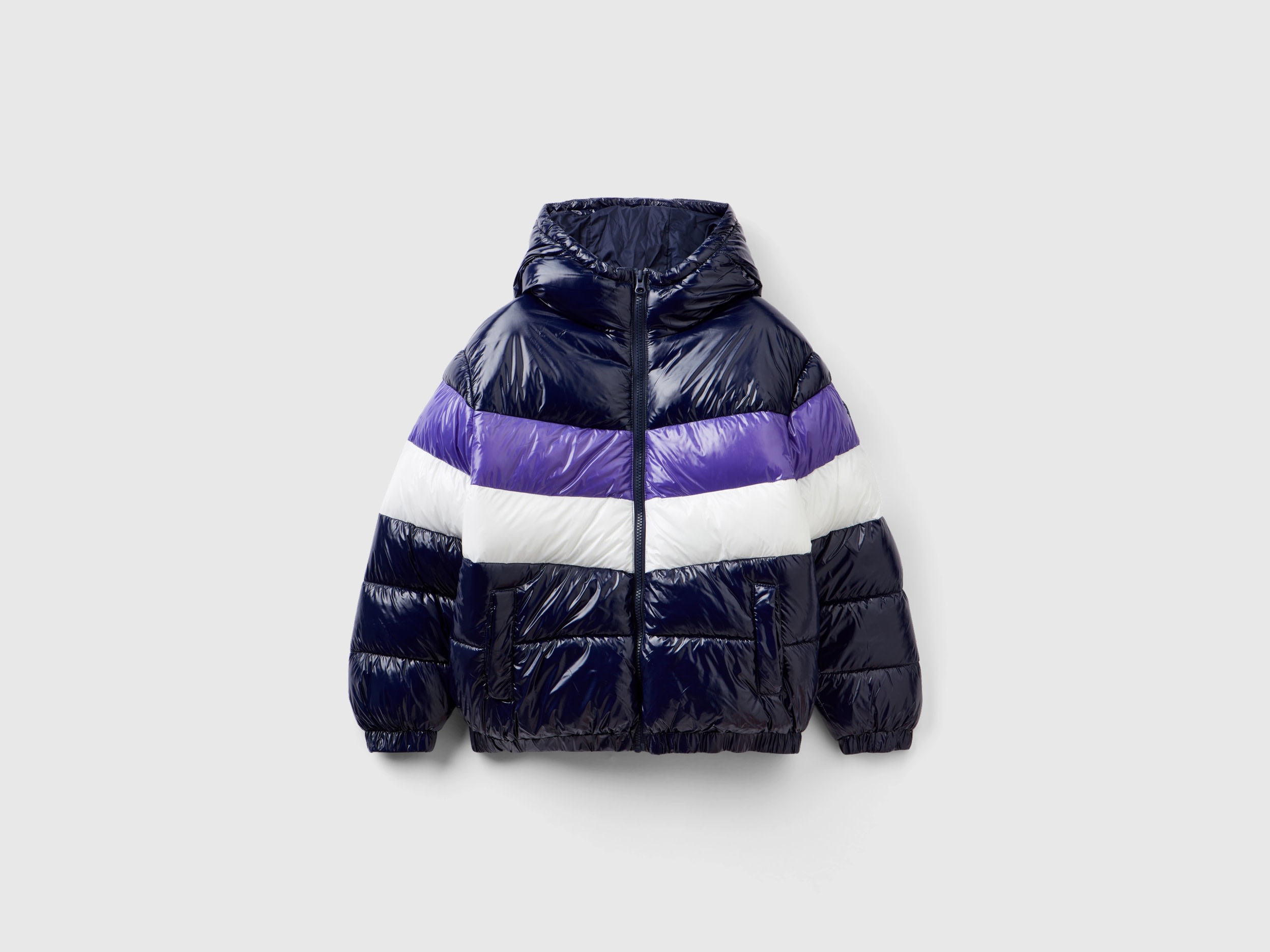 Benetton, Oversized Fit Color Block Padded Jacket, size 2XL, Dark Blue, Kids