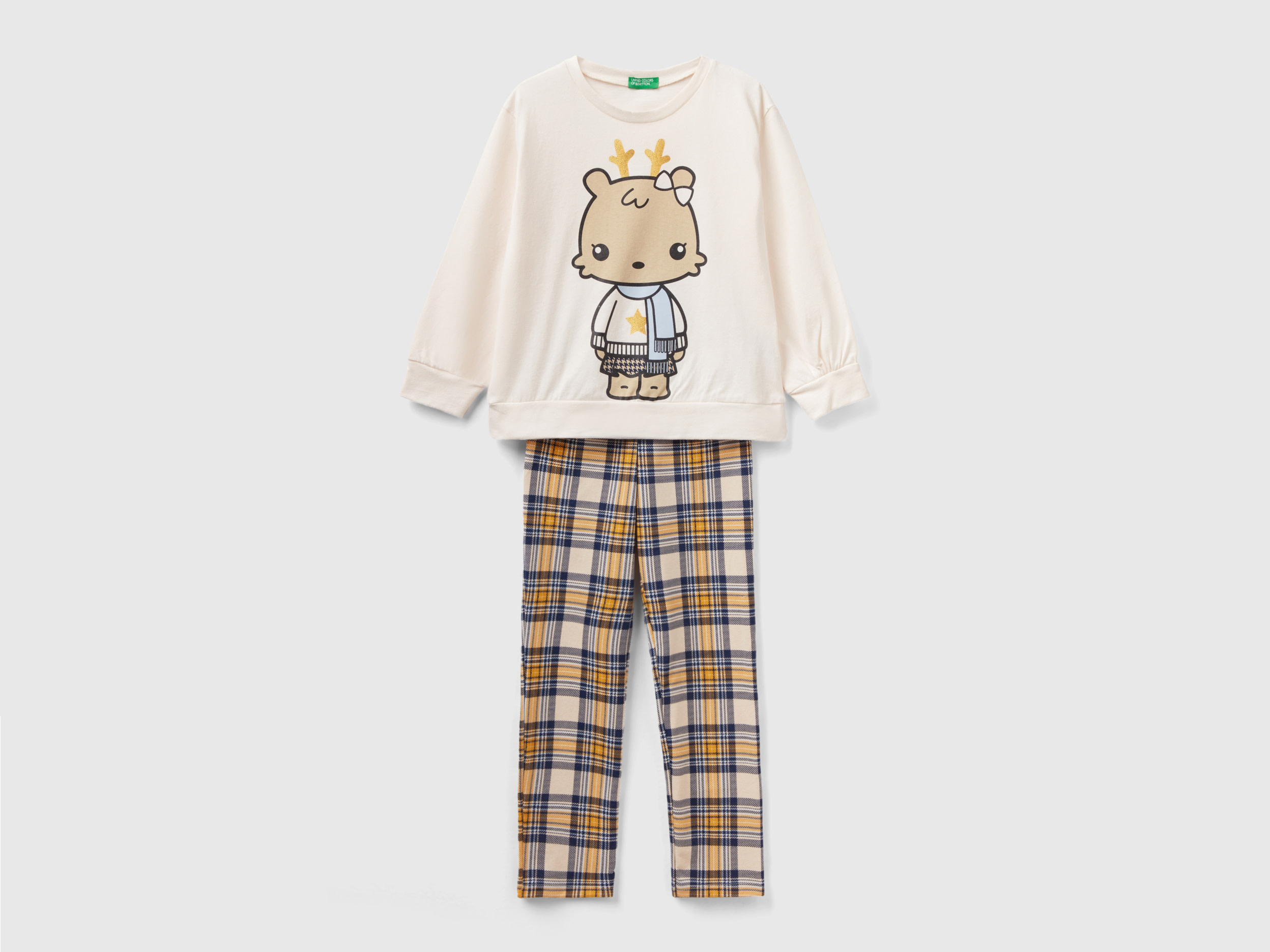 Benetton, Long Pyjamas With Mascot Print, size L, Beige, Kids