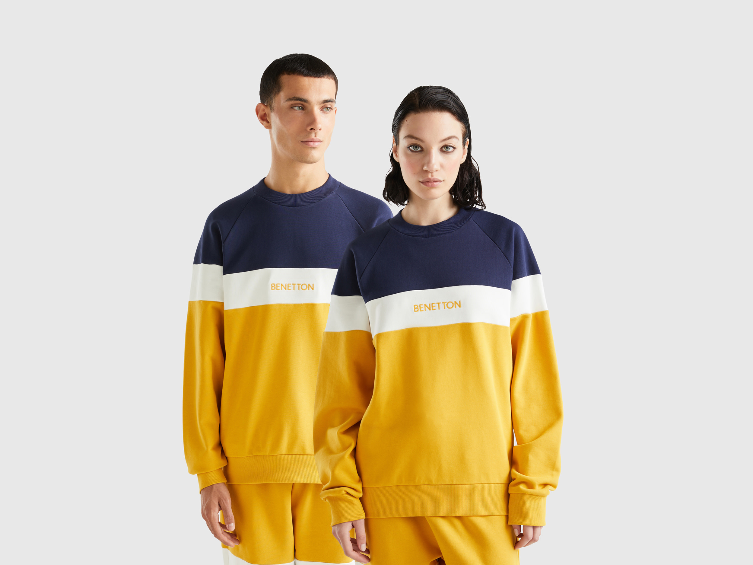 Benetton, Dark Blue And Yellow Ochre Sweatshirt, size S, Yellow, Women
