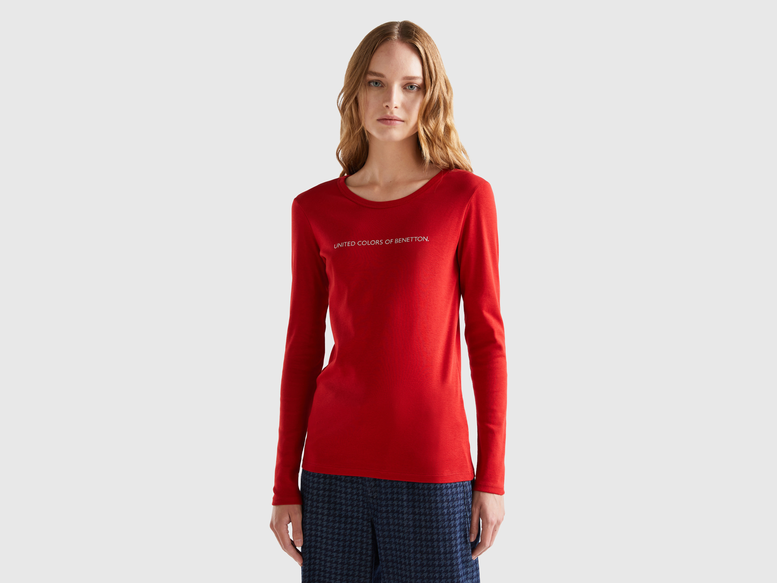 Benetton, Long Sleeve Red T-shirt, size S, Red, Women