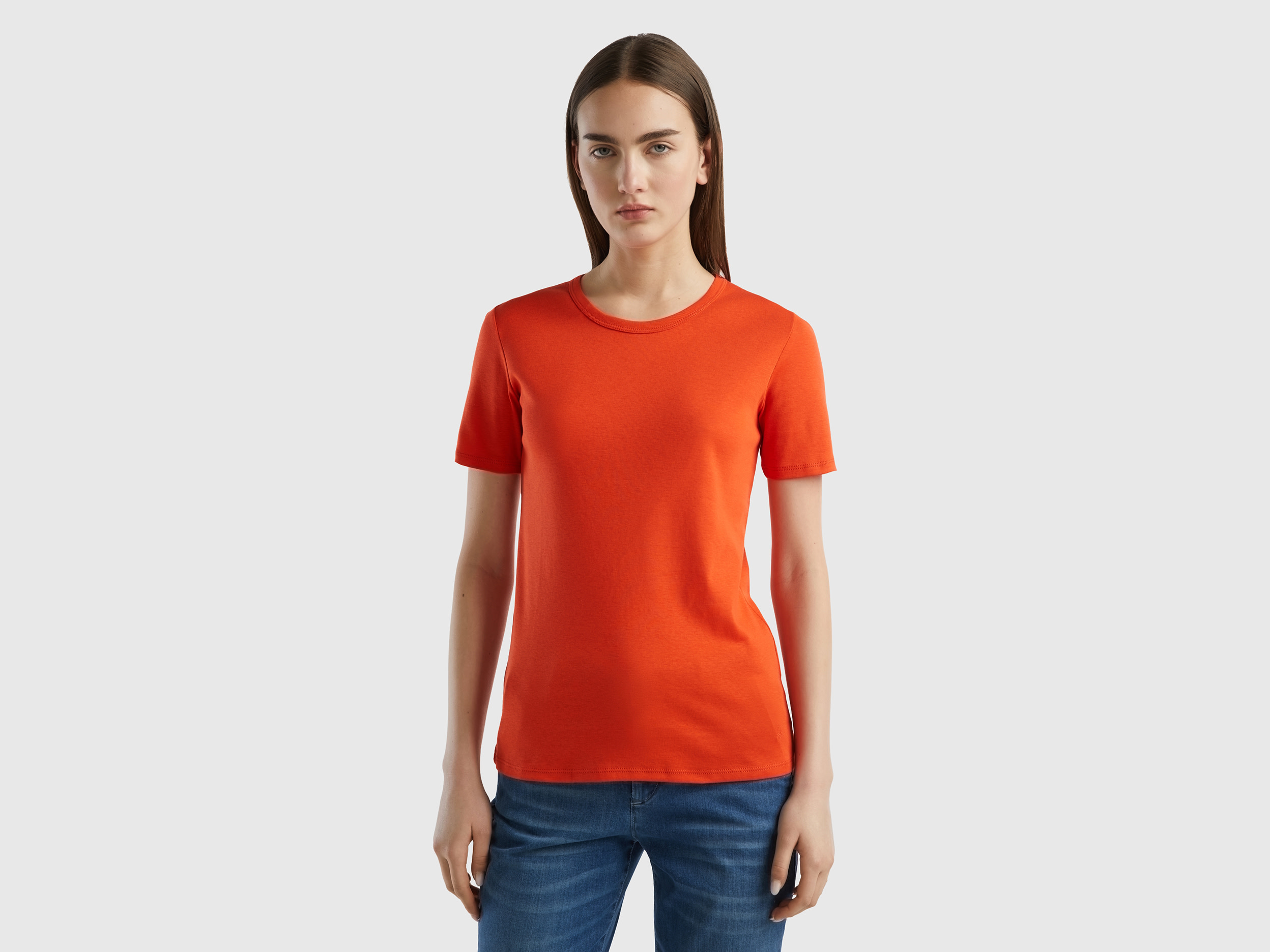 Benetton, Long Fiber Cotton T-shirt, size XXS, Red, Women