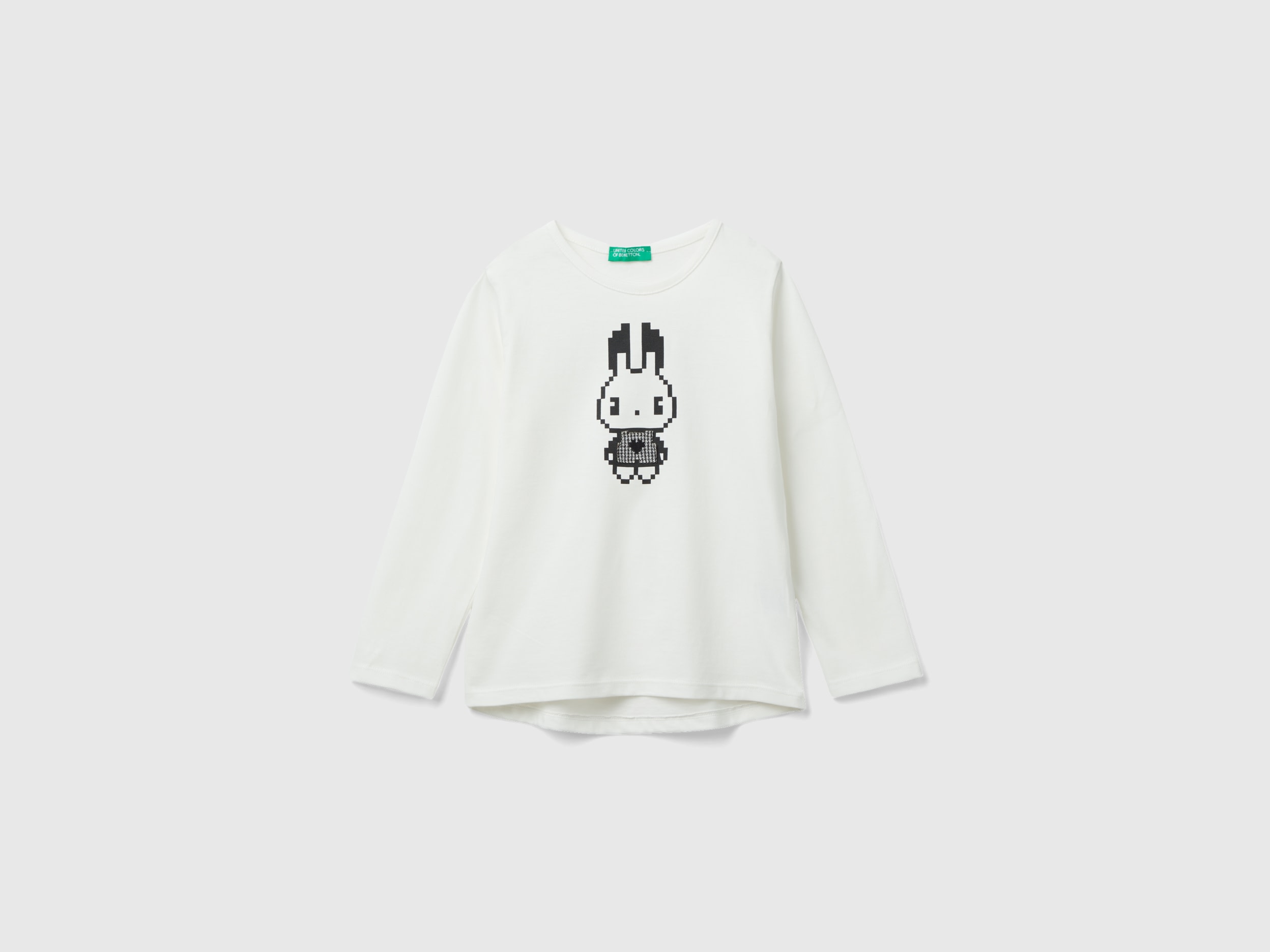 Benetton, T-shirt With Pixel Print, size 18-24, Creamy White, Kids