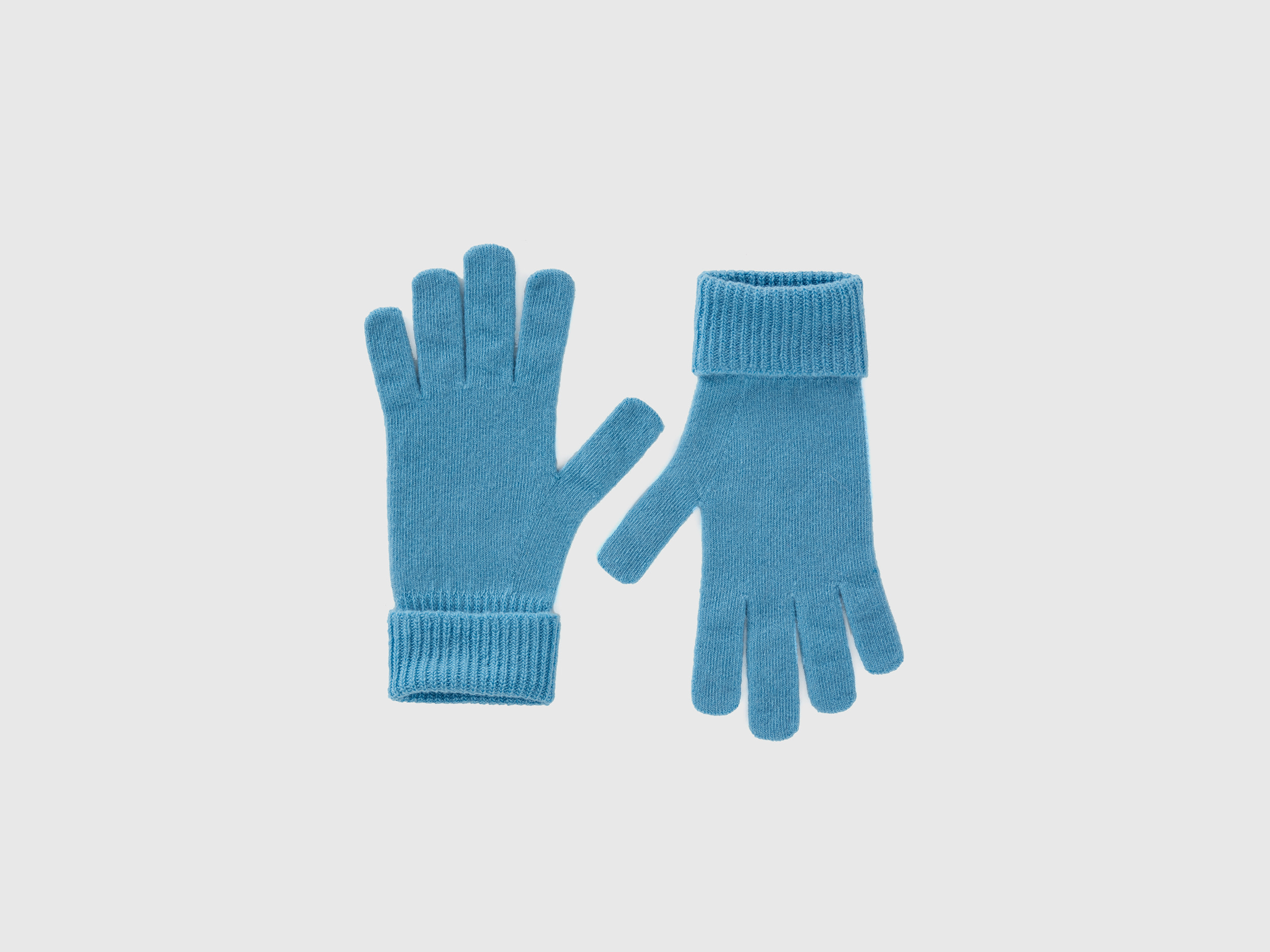 benetton, gants bleu ciel en pure laine mérinos, taille os, bleu clair, femme
