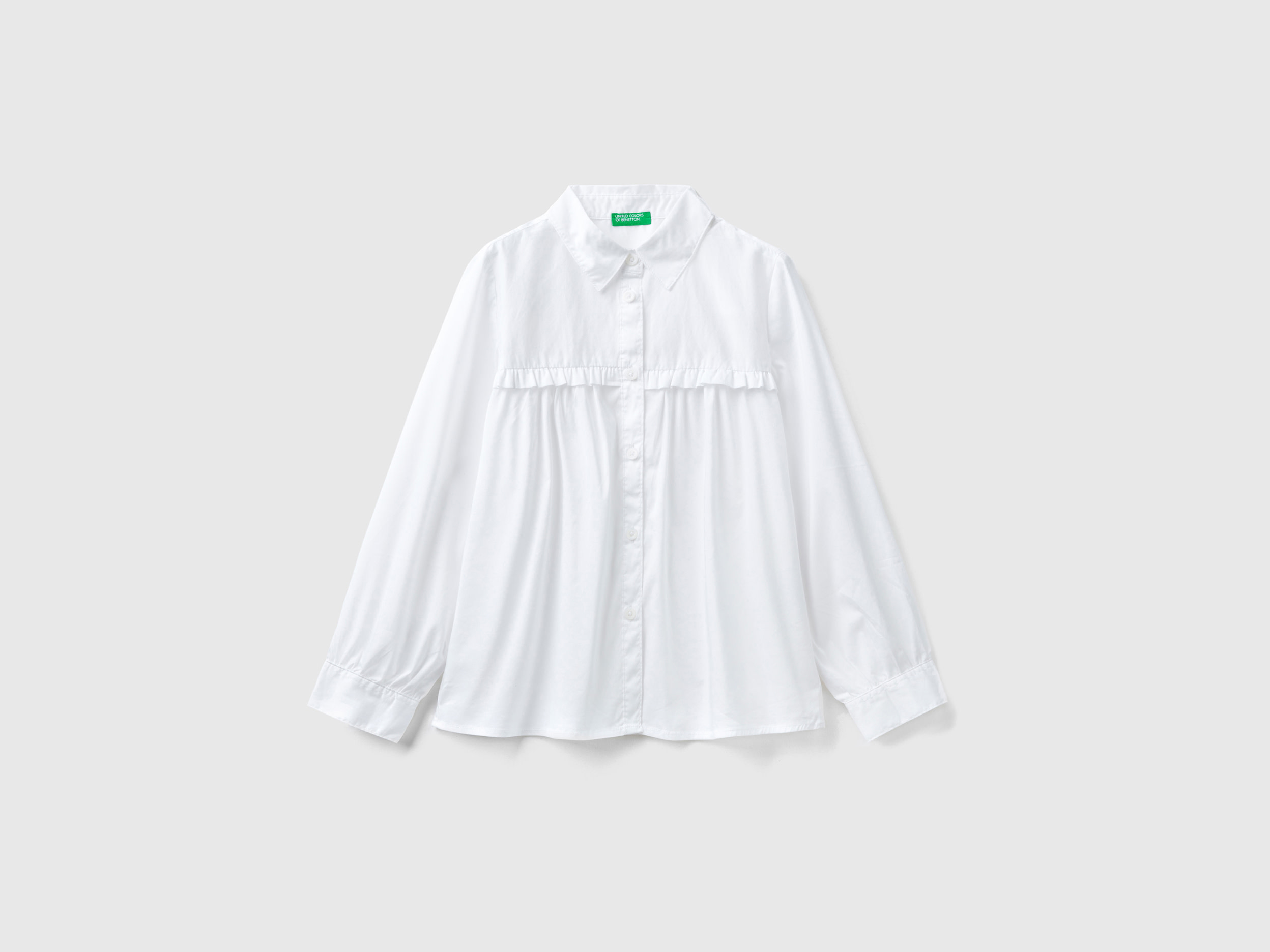 Benetton, Shirt With Rouches On The Yoke, size 2XL, White, Kids