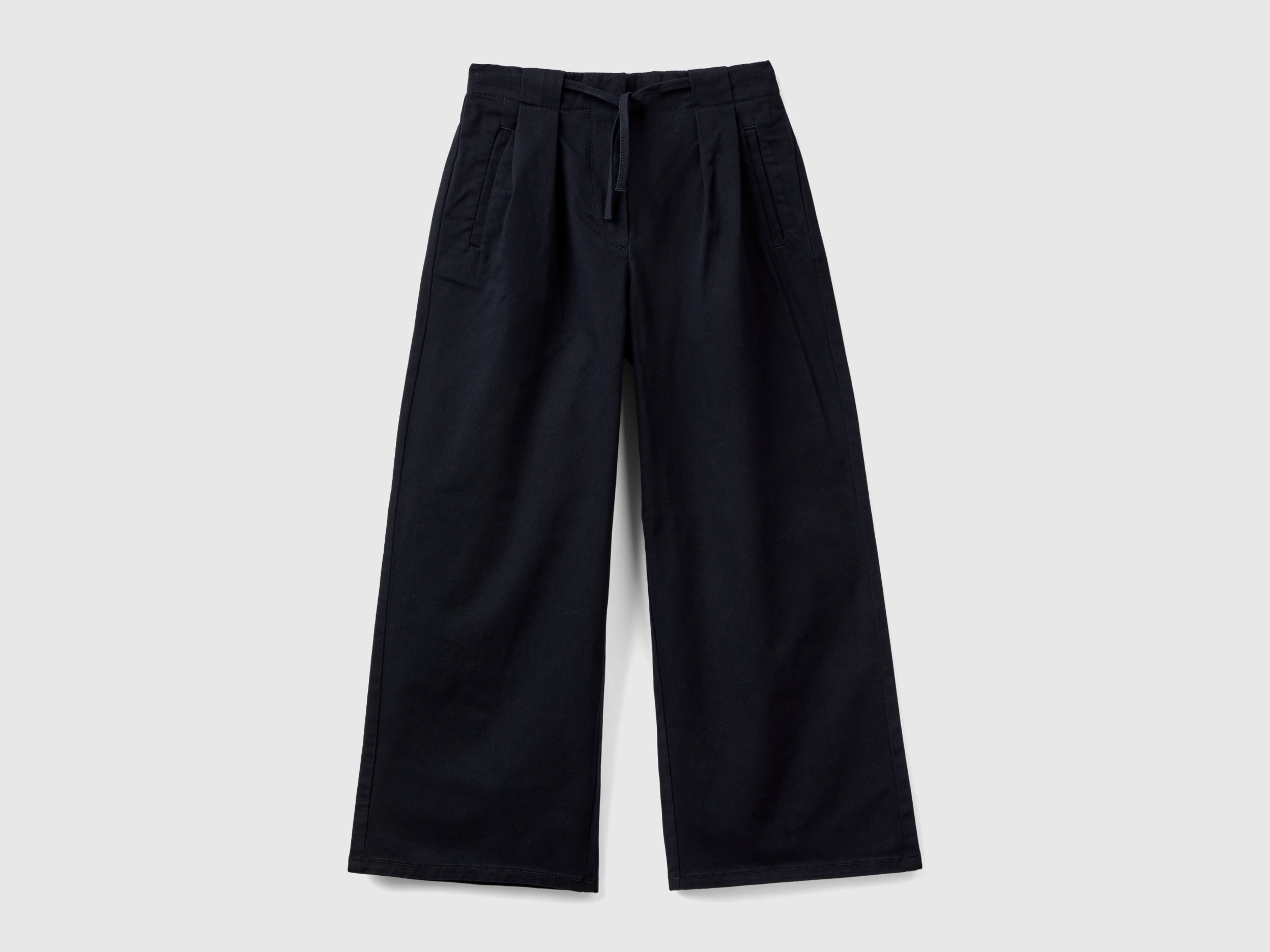benetton, pantalon large en coton stretch, taille s, noir, enfants