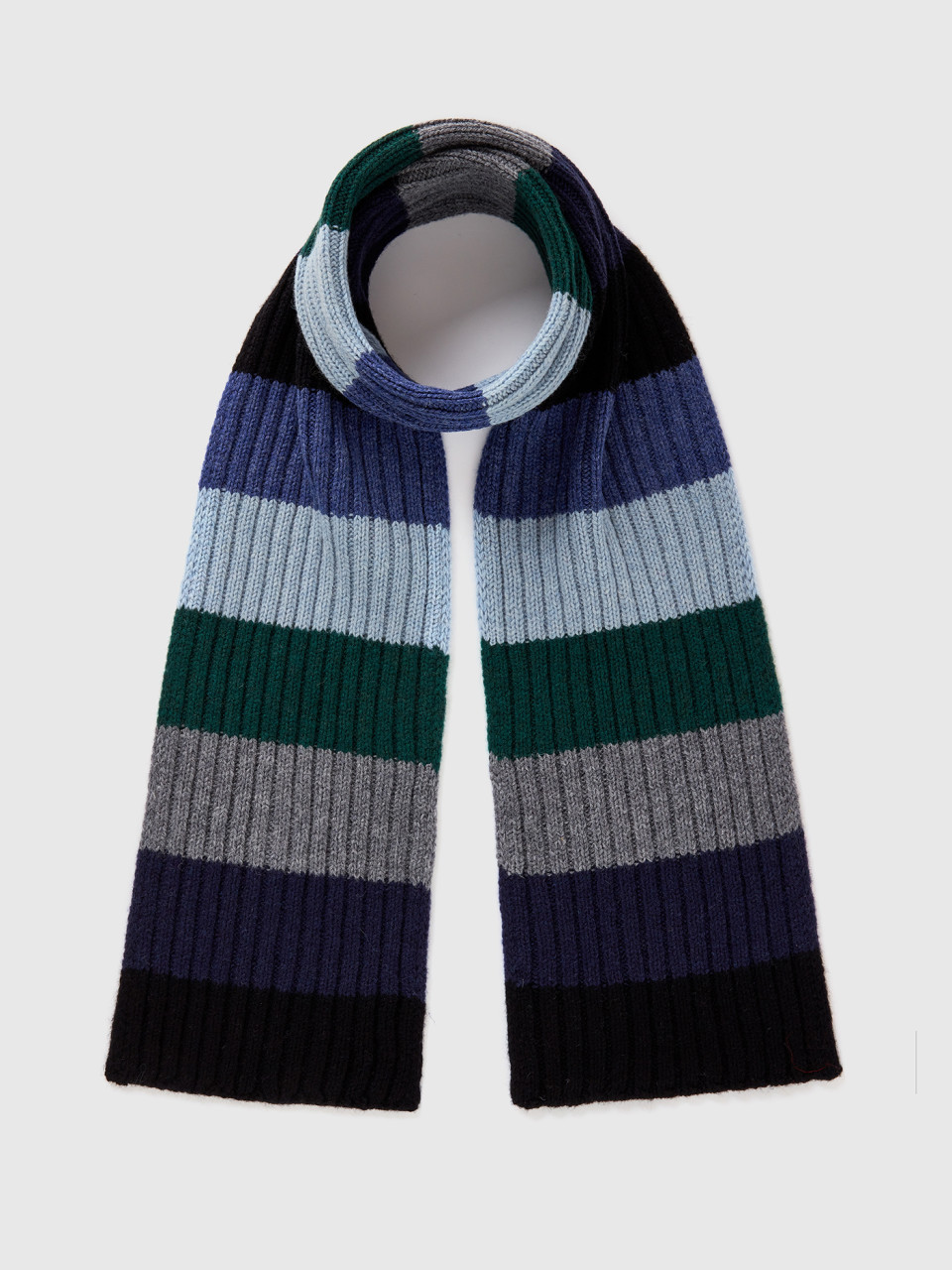 Benetton, Striped Scarf In Pure Shetland Wool, Multi-color, Men