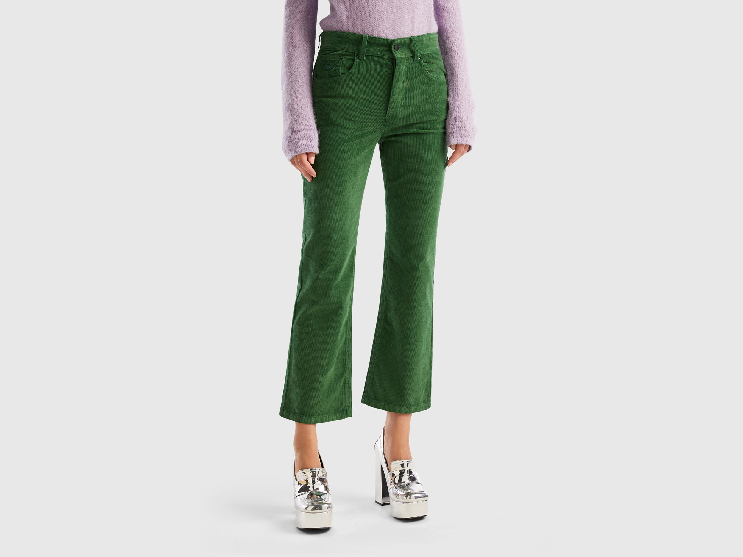 Benetton, Five Pocket Velvet Trousers, size 33, Green, Women