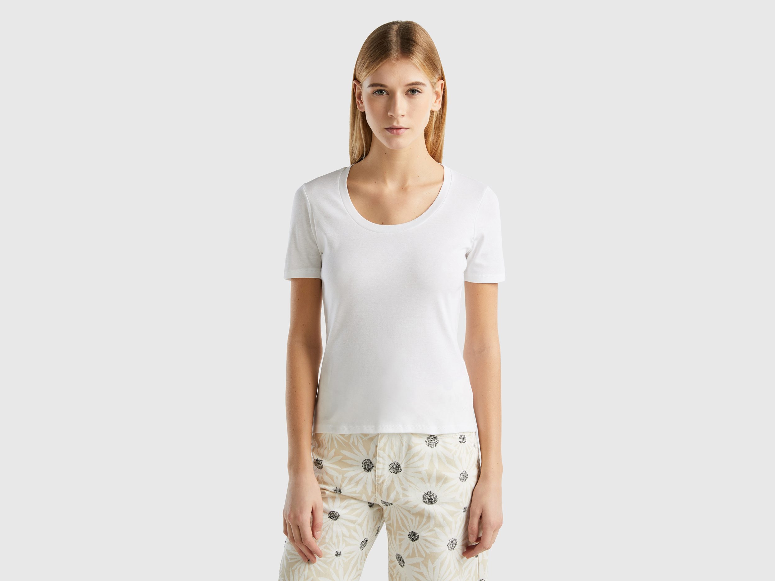 Benetton, Short Sleeve T-shirt In Long Fiber Cotton, size XL, White, Women