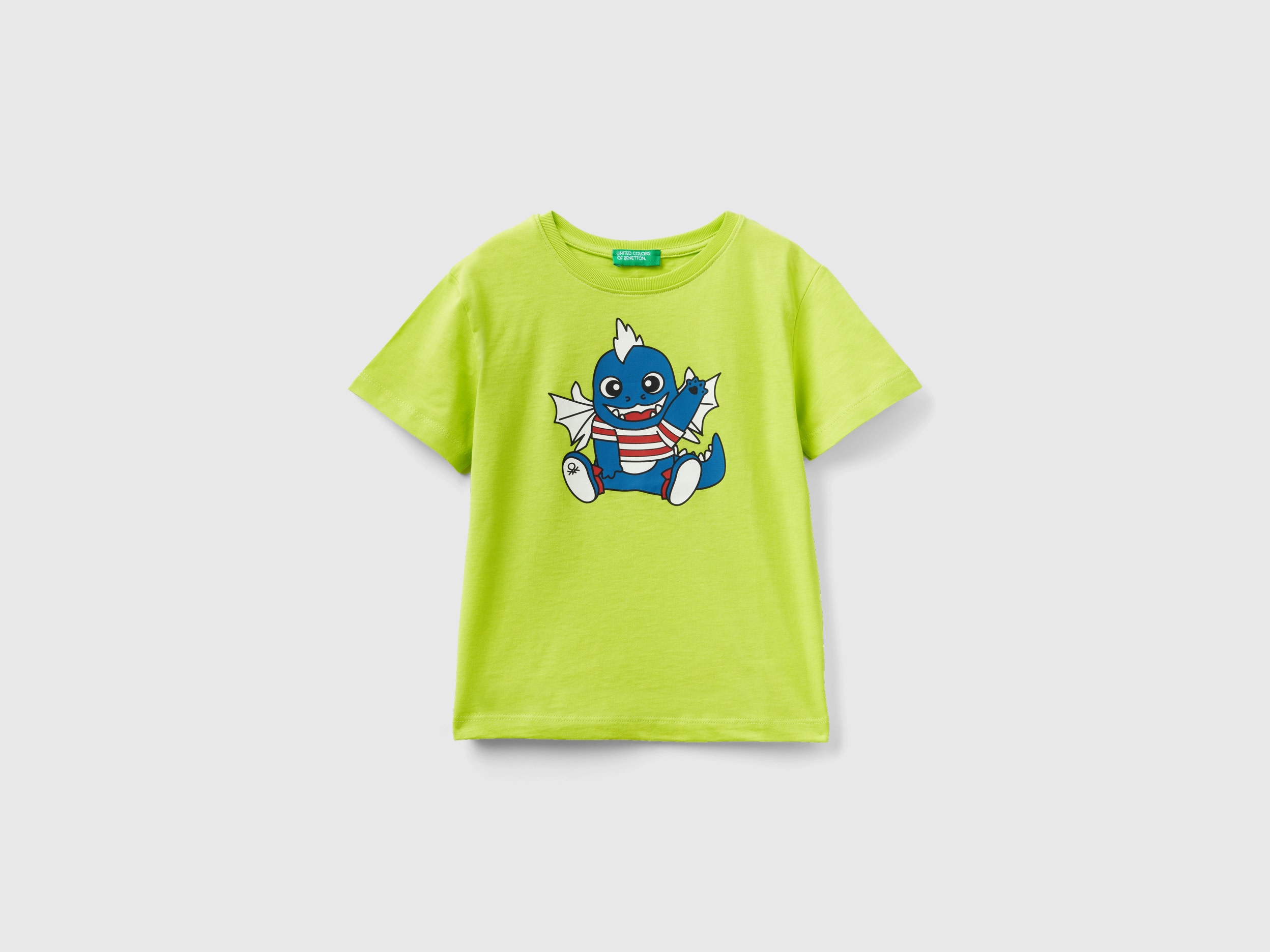 Benetton, T-shirt With Animal Print, size 2-3, Lime, Kids