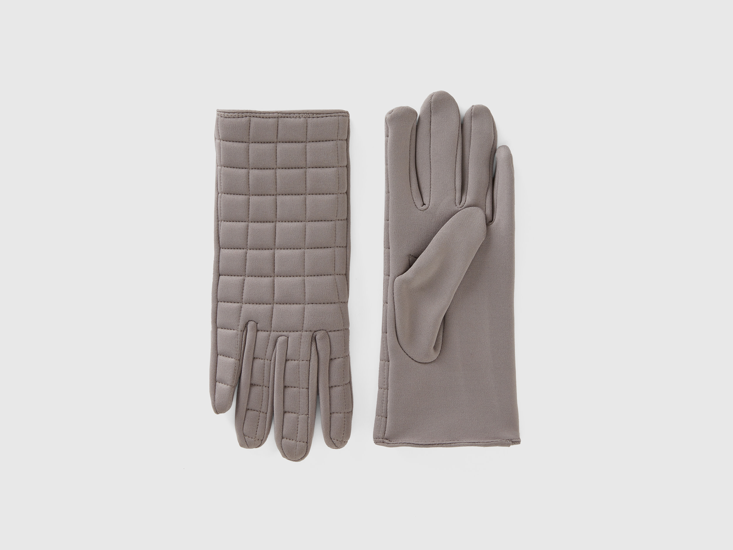 Benetton, Padded Nylon Gloves, size M, Light Gray, Women