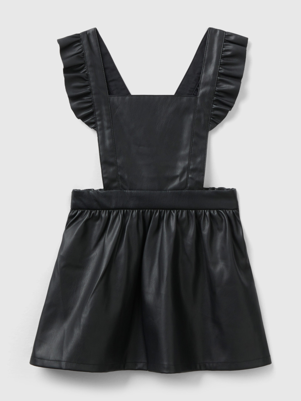 Benetton, Overall Skirt In Imitation Leather Fabric, Black, Kids