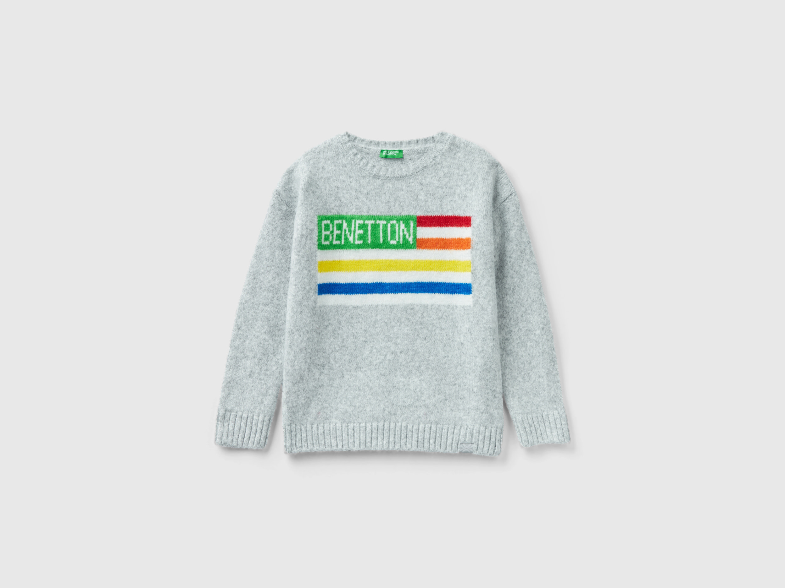 Benetton, Sweater With Flag Inlay, size XL, Light Gray, Kids