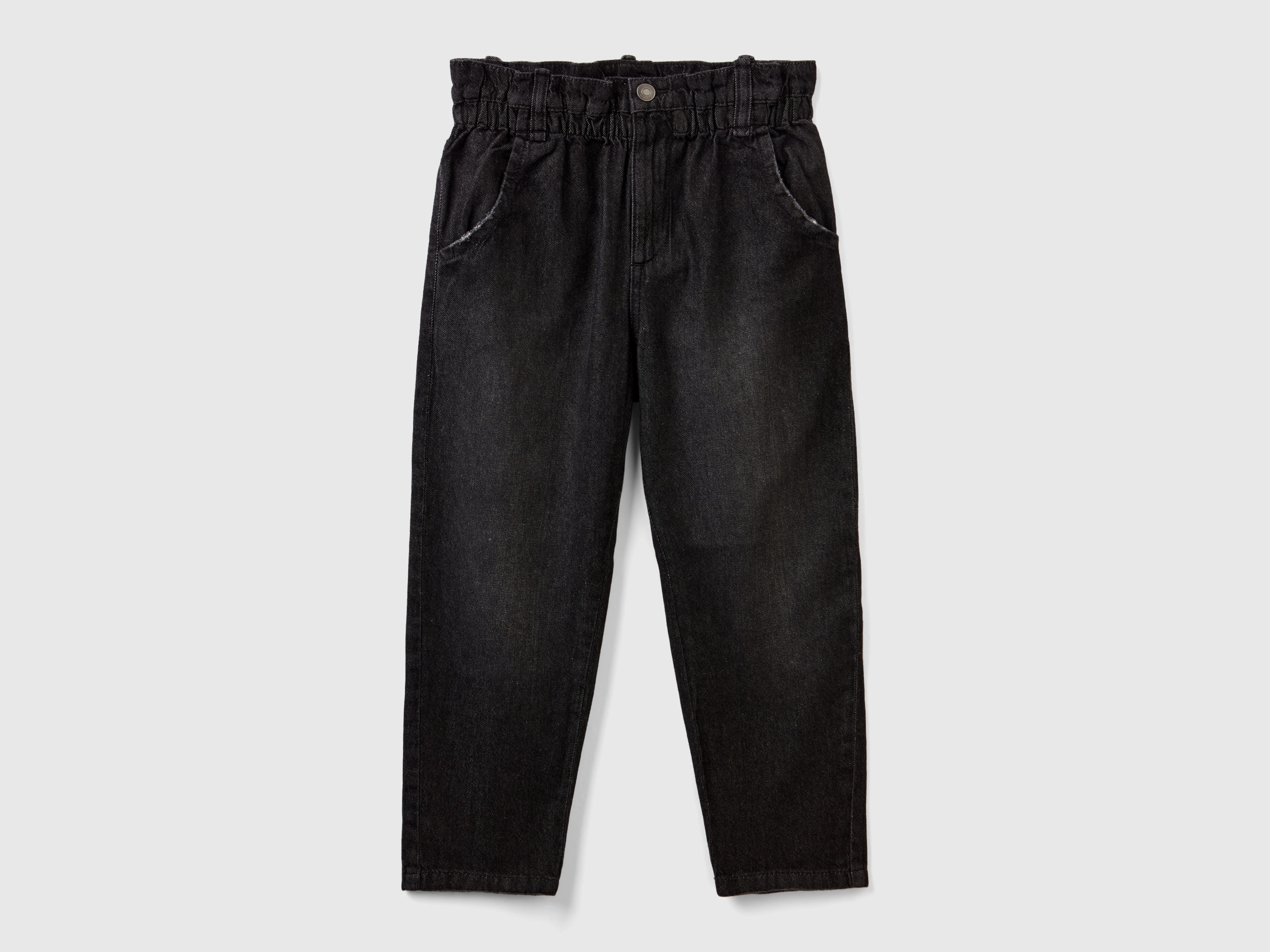 Benetton, Paperbag Jeans In 100% Cotton, size 2XL, Black, Kids