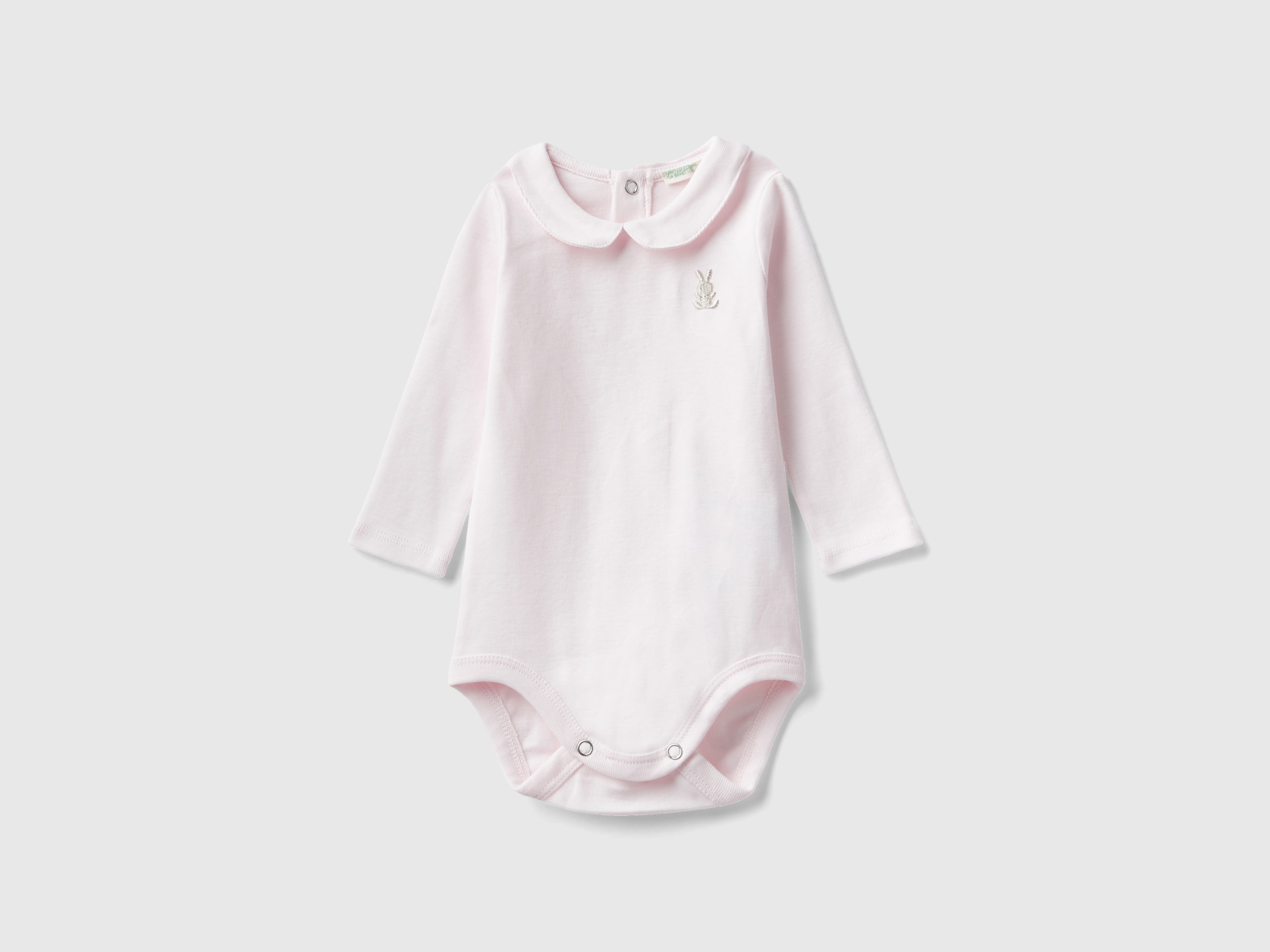 Benetton, Bodysuit With Collar In Organic Cotton, size 3-6, Soft Pink, Kids