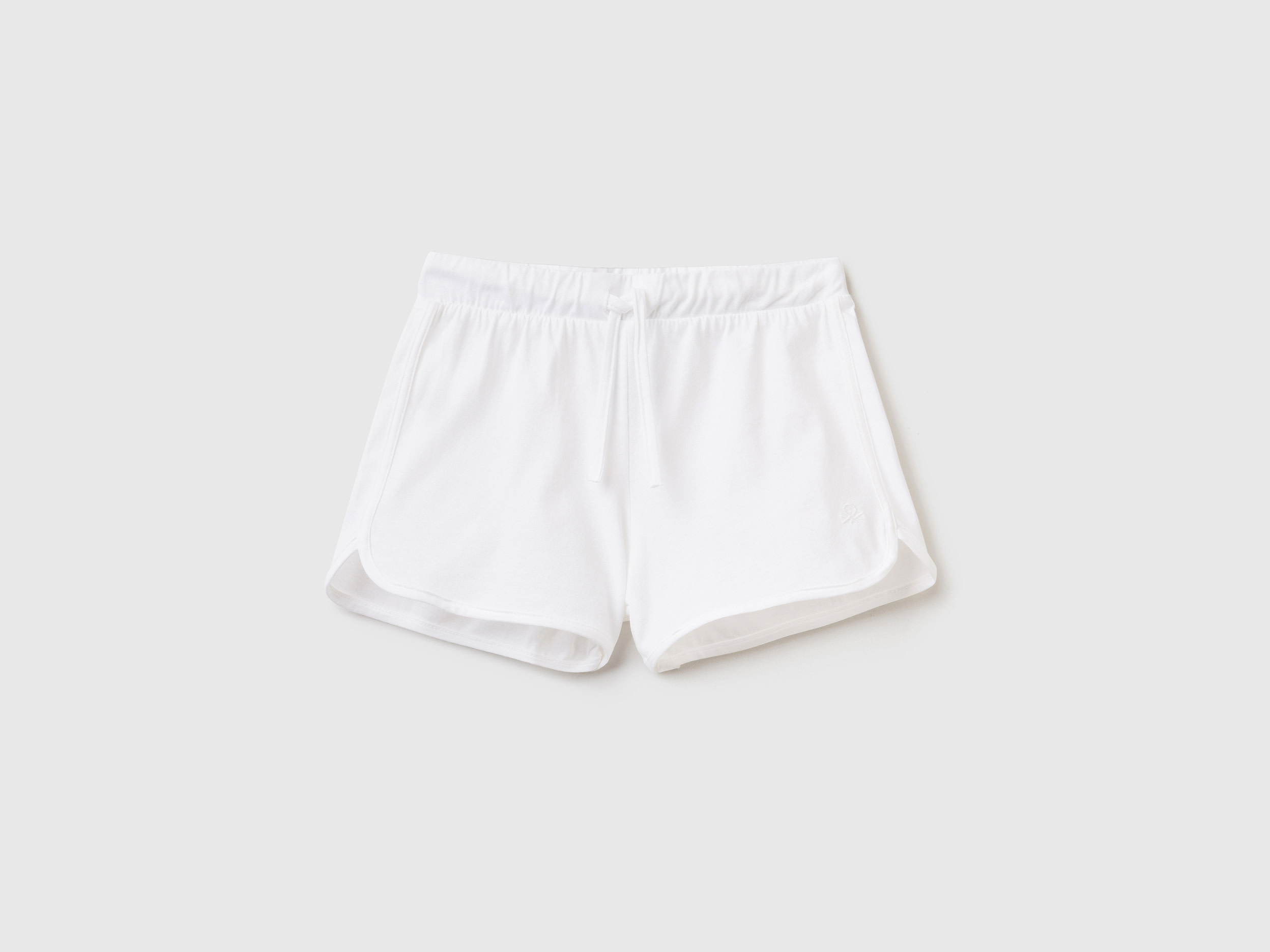 Benetton, Runner Style Shorts In Organic Cotton, size M, White, Kids