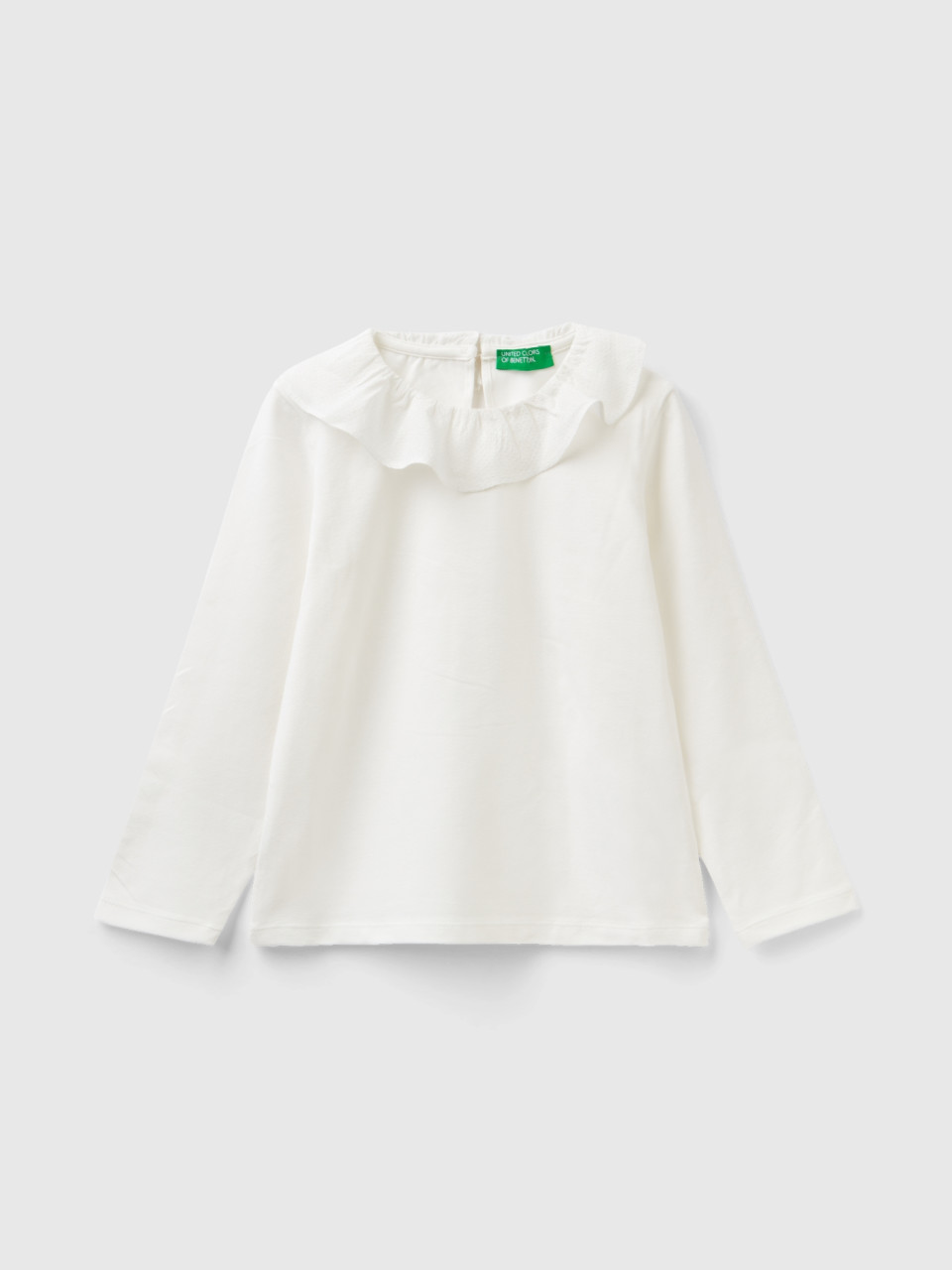 Benetton, T-shirt With Trimmed Collar, Creamy White, Kids