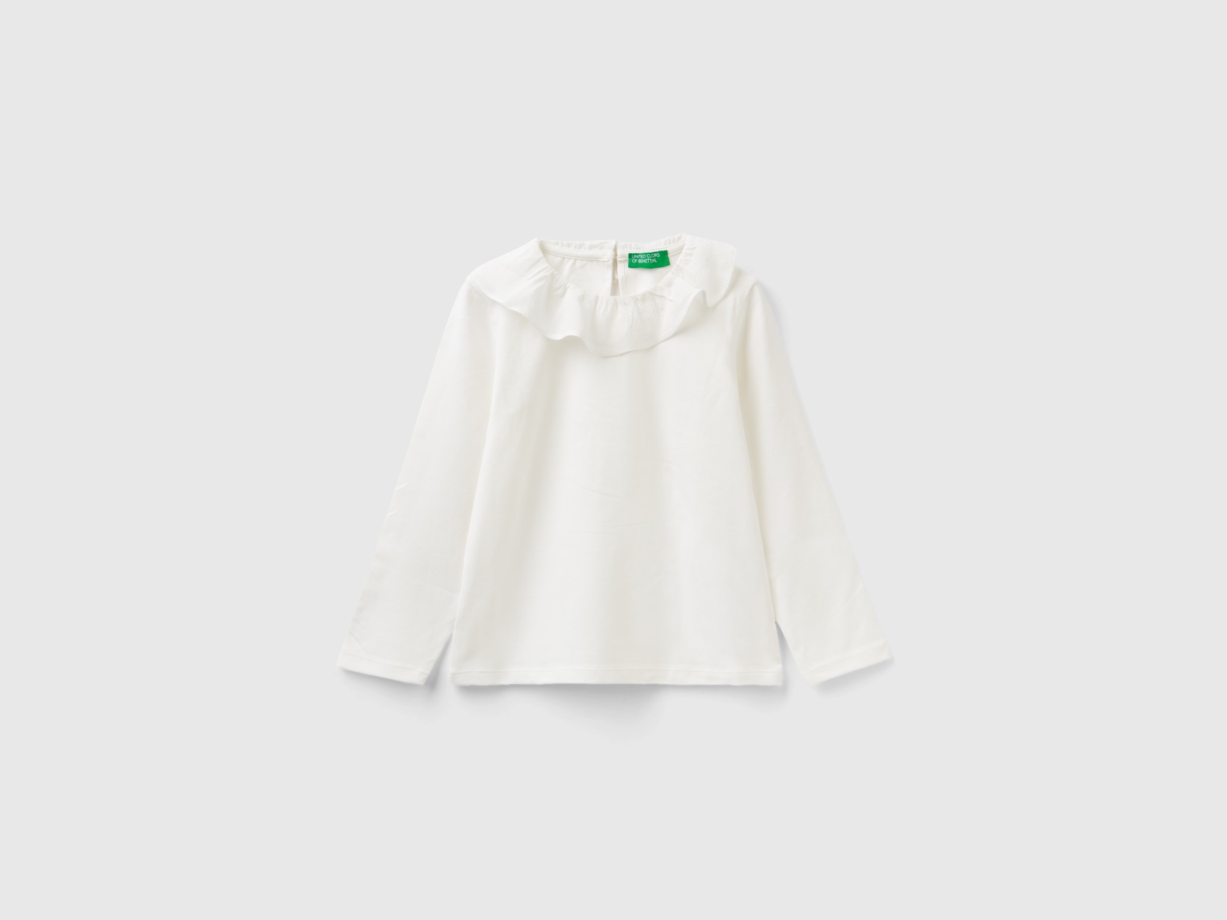 Benetton, T-shirt With Trimmed Collar, size 12-18, Creamy White, Kids