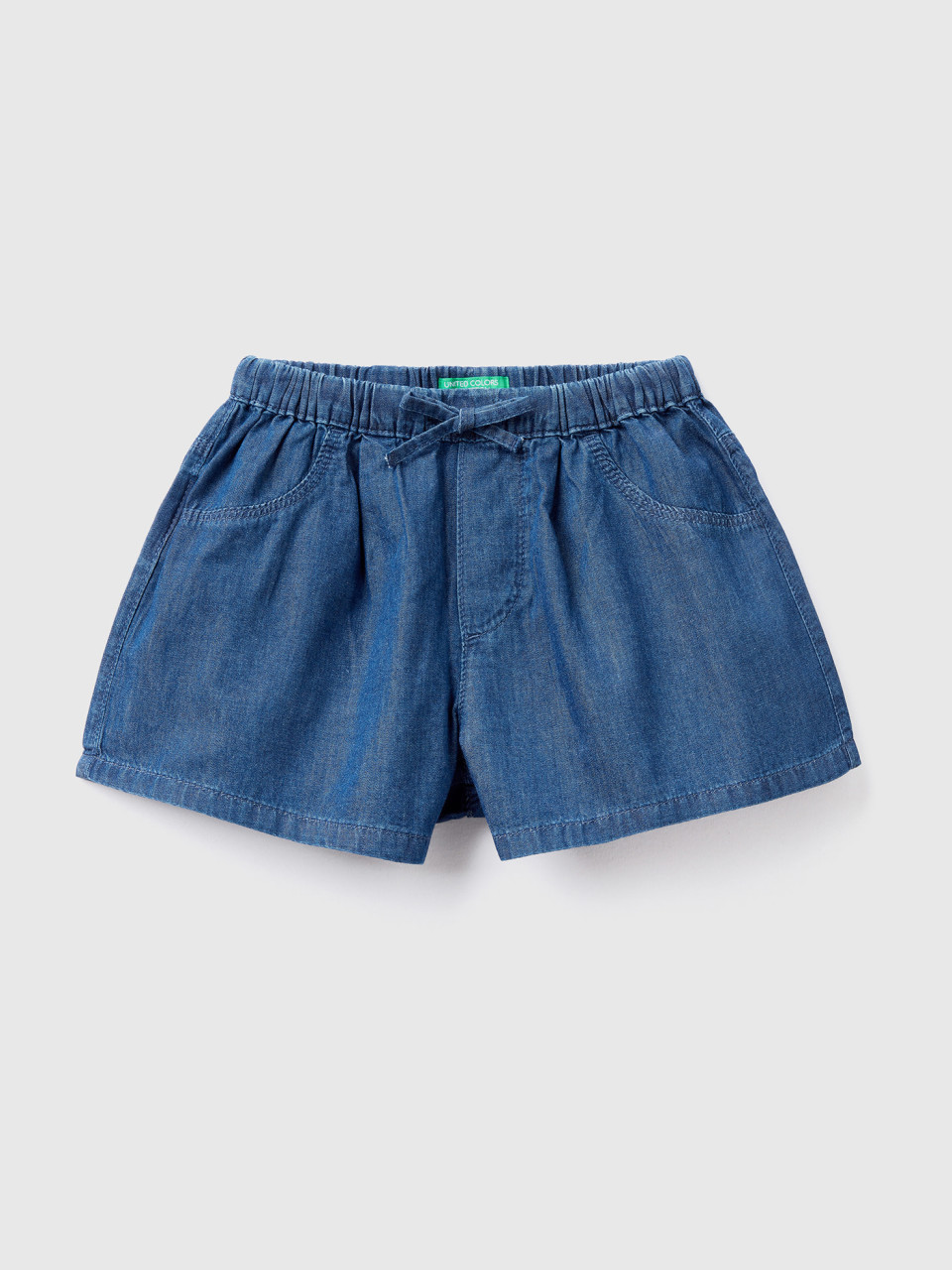Benetton, Lightweight Denim-look Shorts, Blue, Kids
