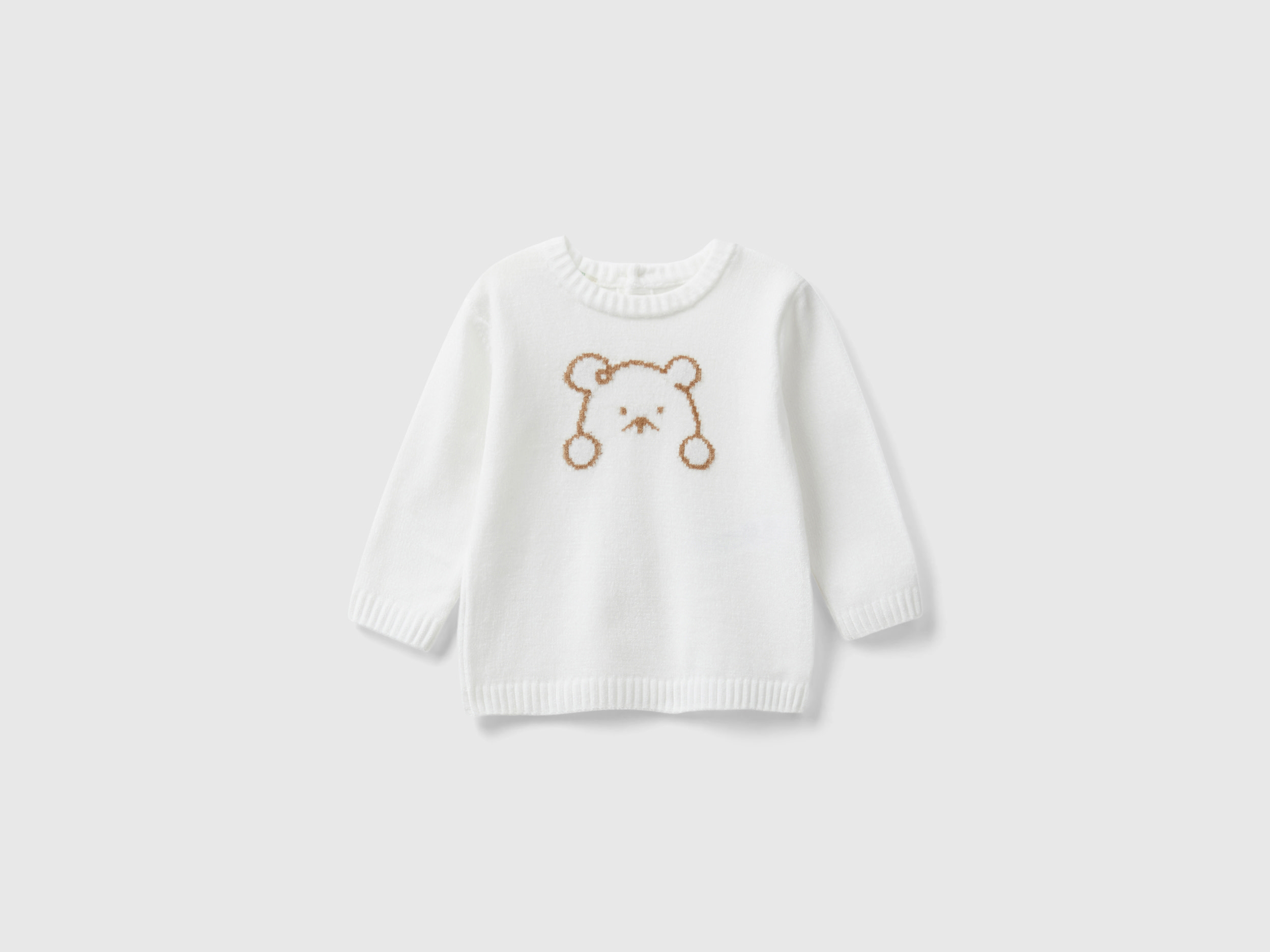 Benetton, Chenille Sweater With Inlay, size 1-3, Creamy White, Kids