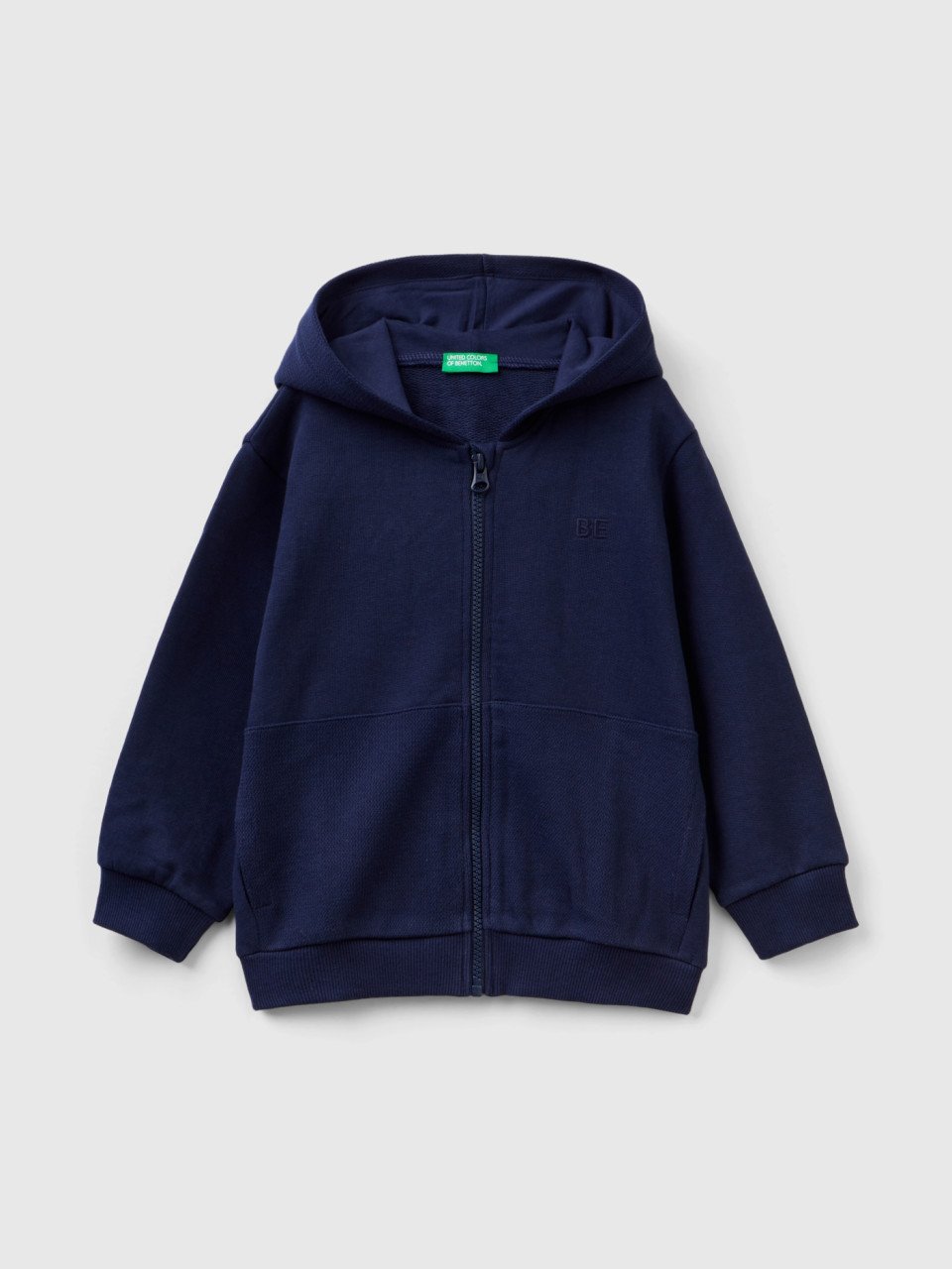 Benetton, Sweatshirt With Zip And Pockets, Dark Blue, Kids